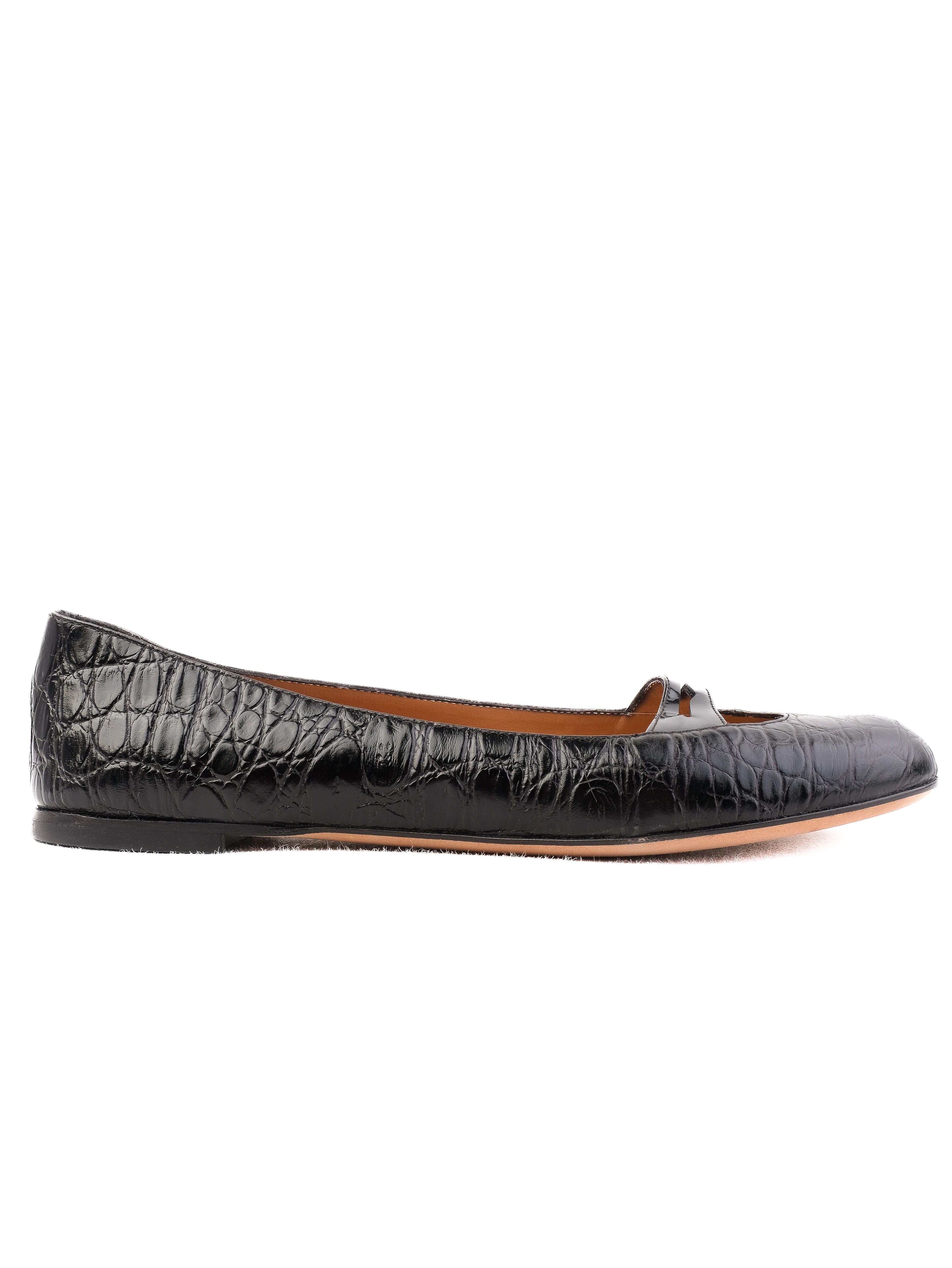 Perfect Vicini Black Leather Ballet Flats with Crocodile Texture