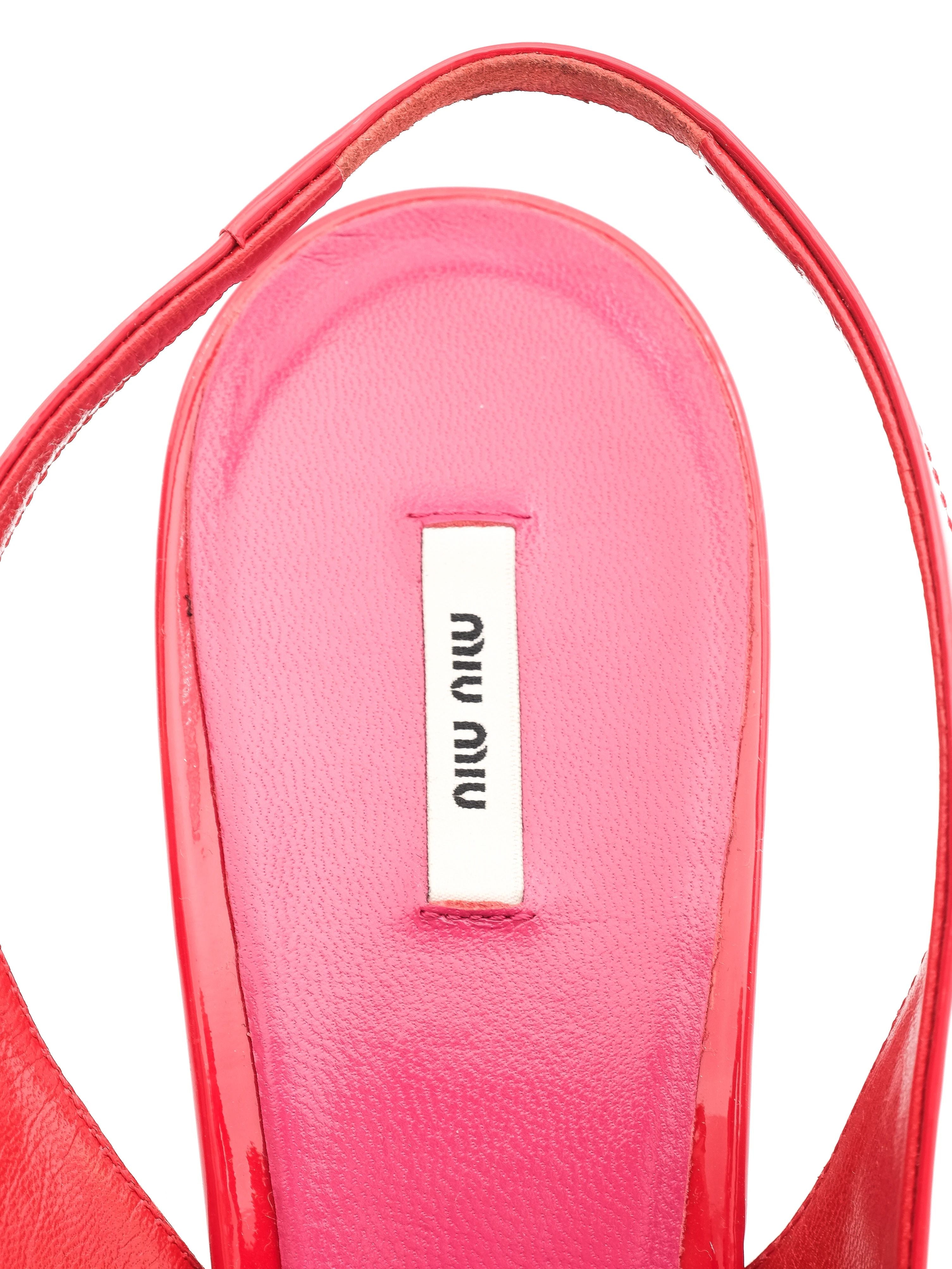 Excellent Miu Miu Red Patent Leather Slingback Heels Size 40