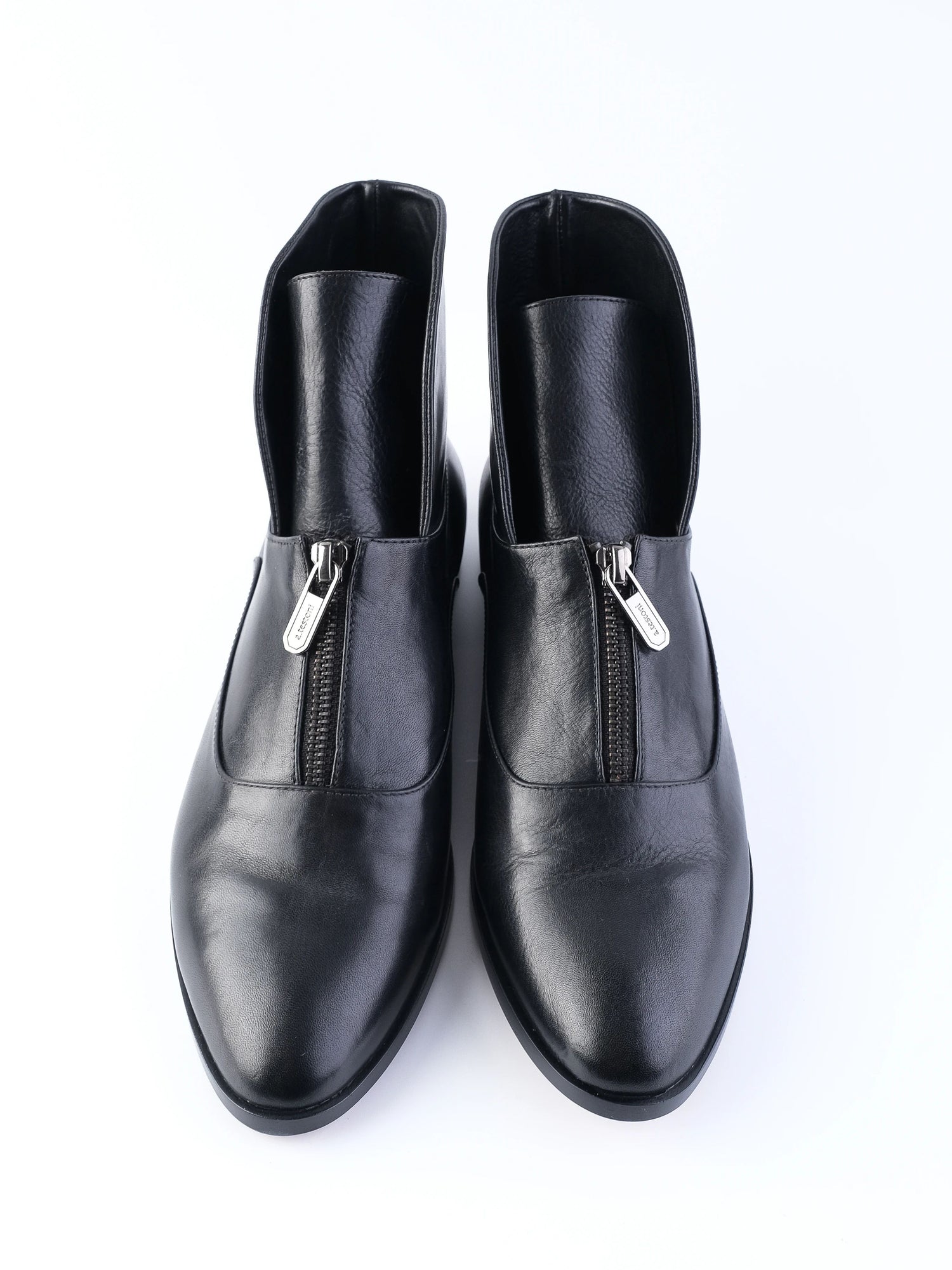 NEW A.Testoni Black Leather Ankle Boots with Zipper Size 38.5