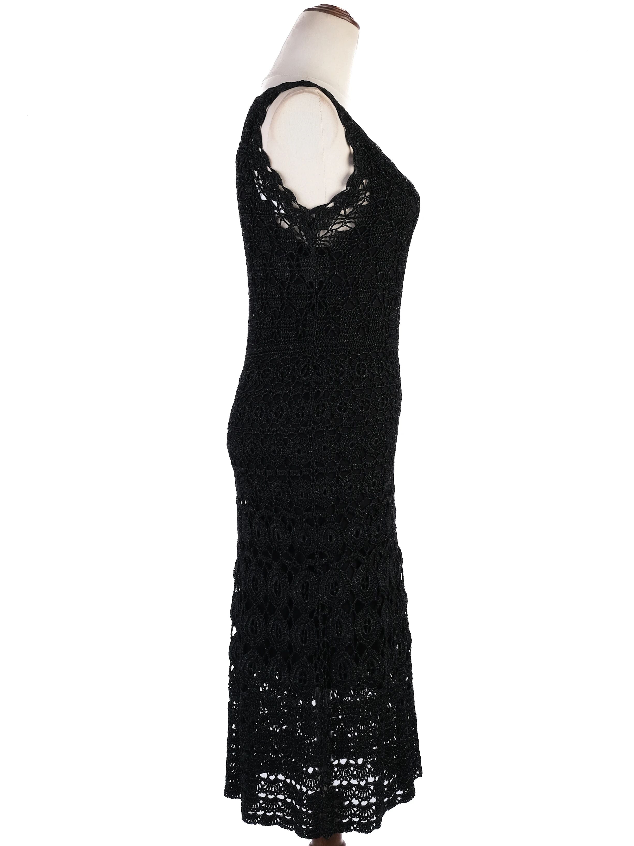 Excellent Laurel Black Crochet Dress with Shawl Size S