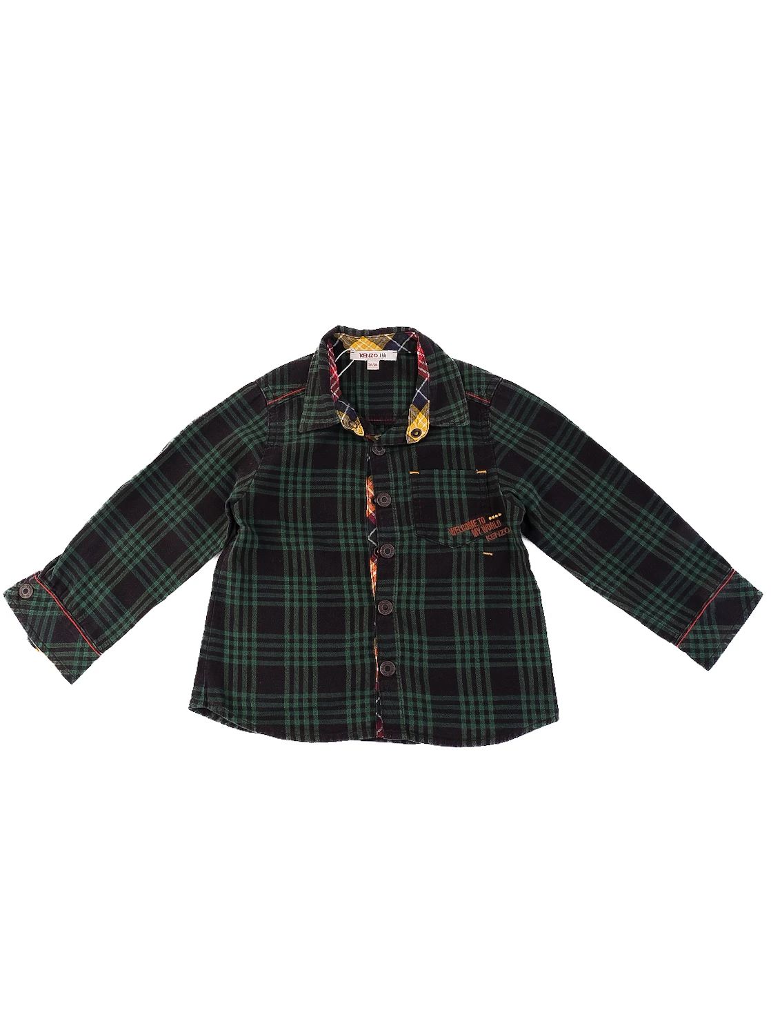 Excellent Kenzo Kids Green Cotton Plaid Shirt Size 3 with Embroidery