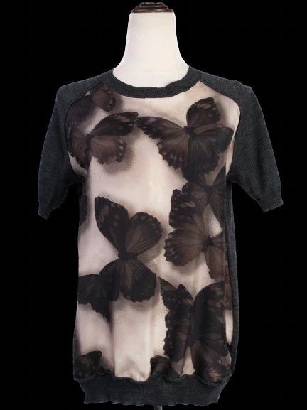 Excellent Lanvin Black Wool T-Shirt with Butterfly Design Size L