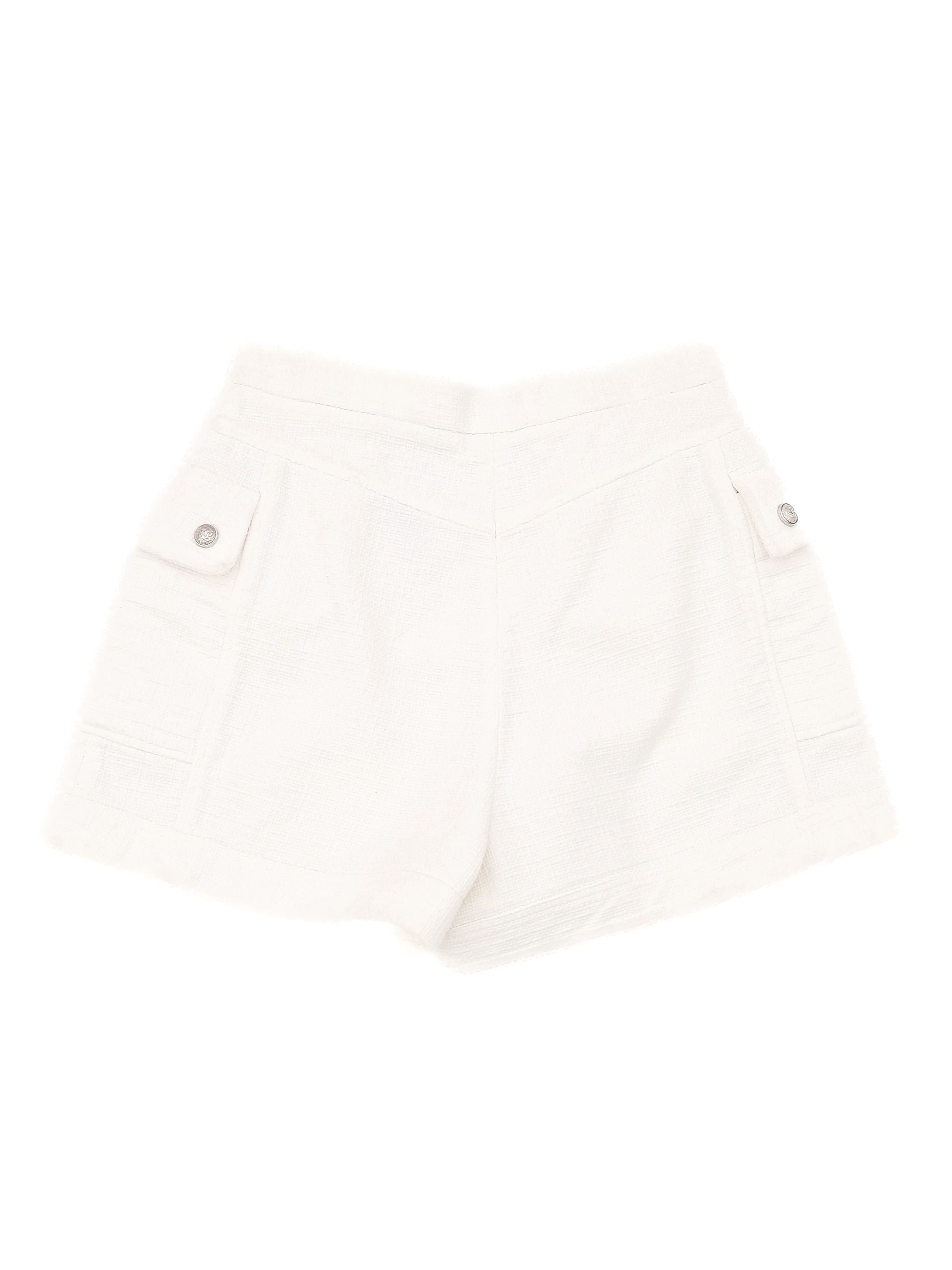 Excellent Balmain White Cotton Shorts with Silver Buttons Size S