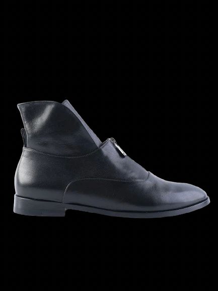 NEW A.Testoni Black Leather Ankle Boots with Zipper Size 38.5