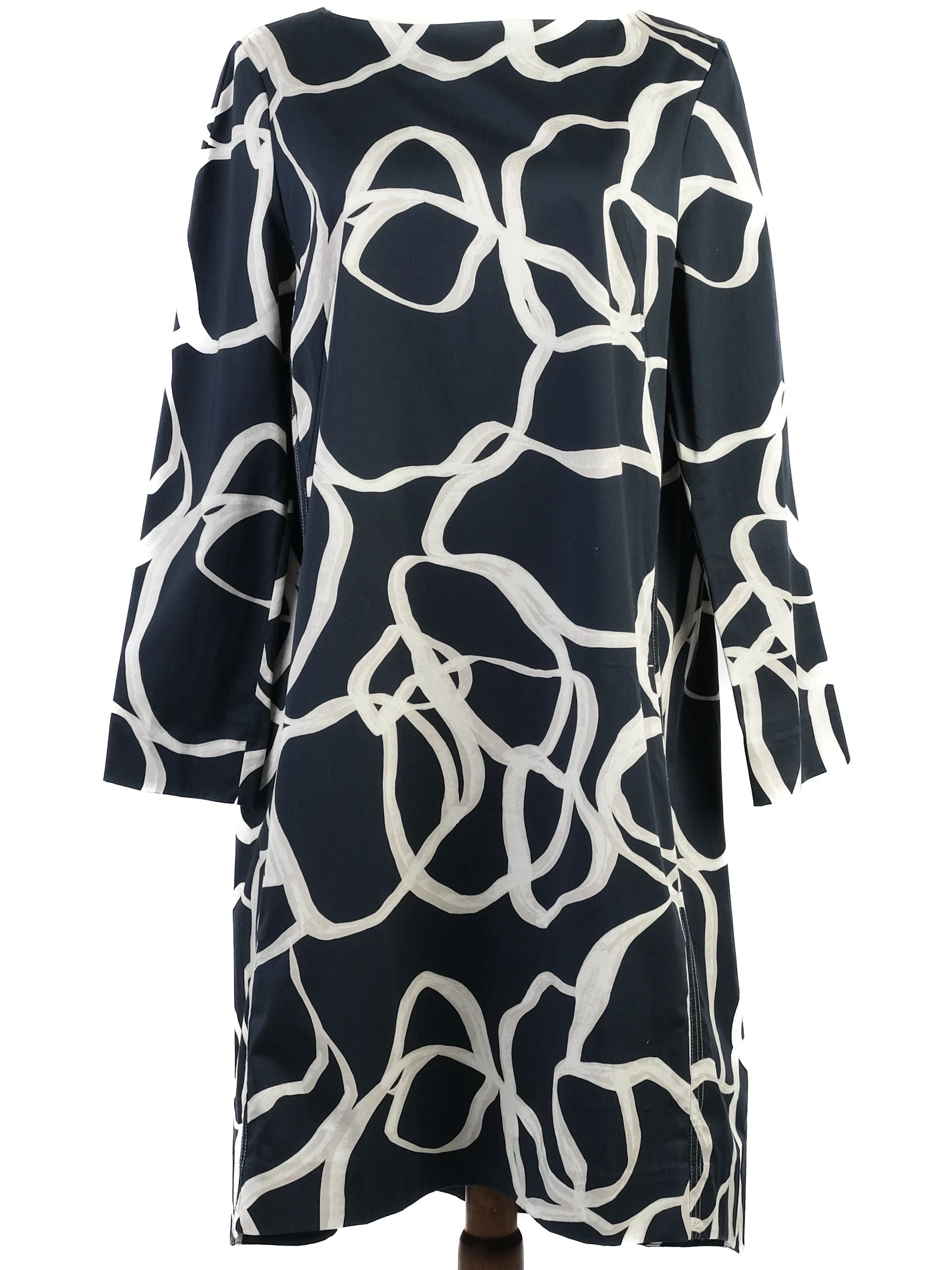 NEW Cos Black Dress with White Abstract Pattern Size L