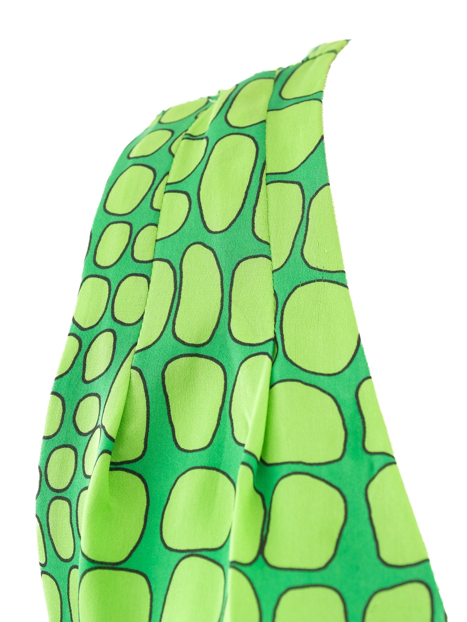 Excellent Moschino Green Silk Long Dress Size L V-Neck Geometric Pattern