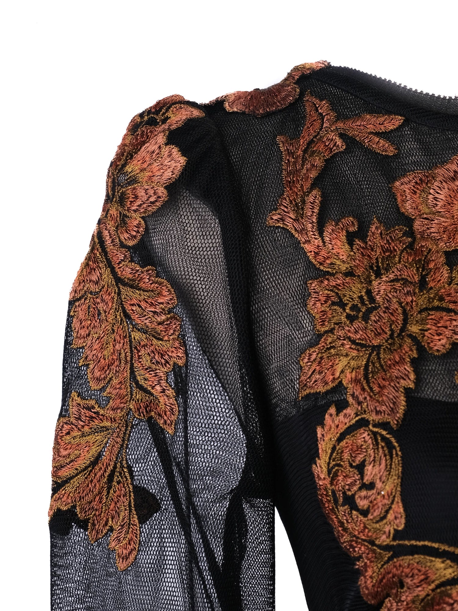 Excellent Karen Millen Black Dress Orange Floral Embroidery Size S