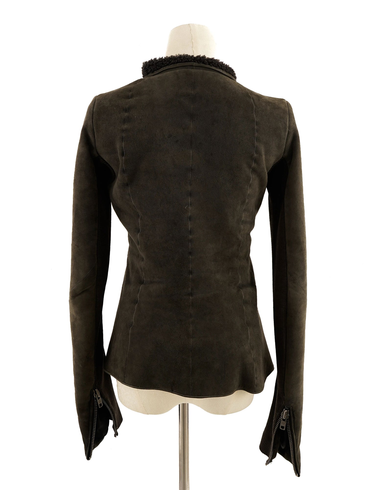 Excellent Rick Owens Gray Leather Jacket Size M with Shearling Collar