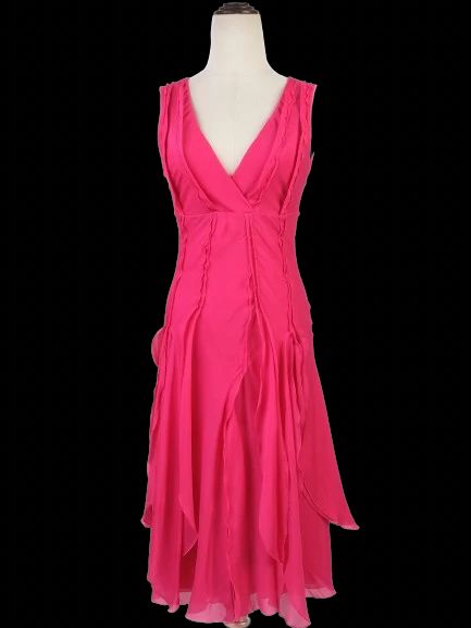 Excellent Celine Pink Silk Sleeveless Dress with Ruffled Skirt