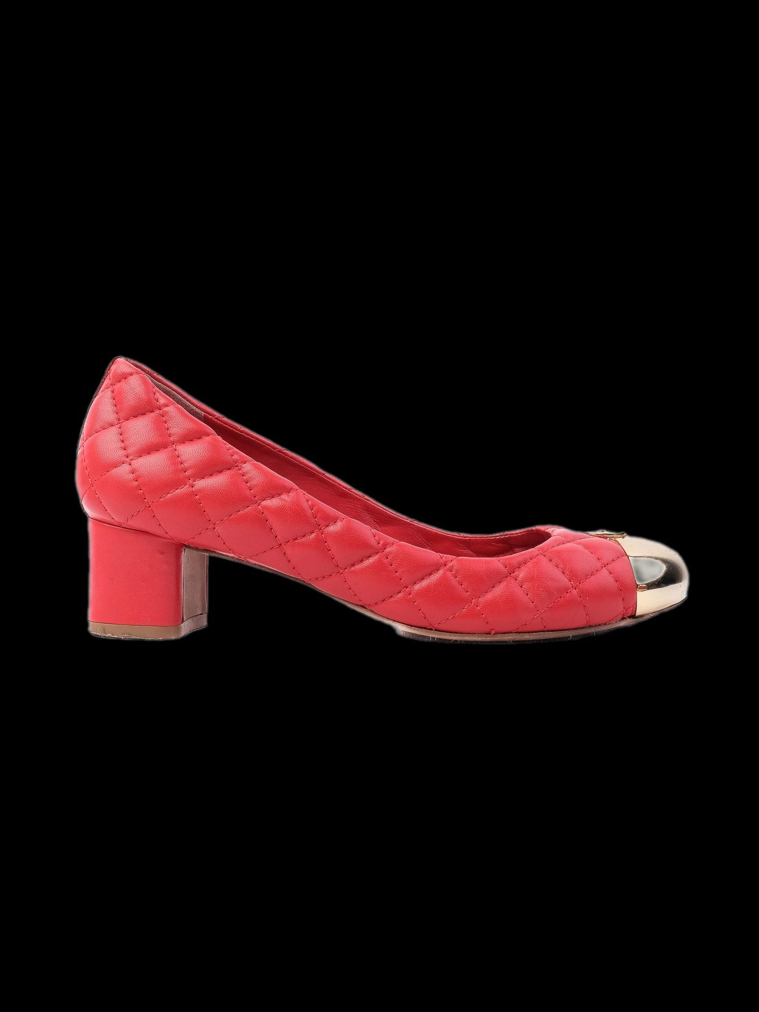 Excellent Tory Burch Red Quilted Leather Block Heel Shoes Size 37