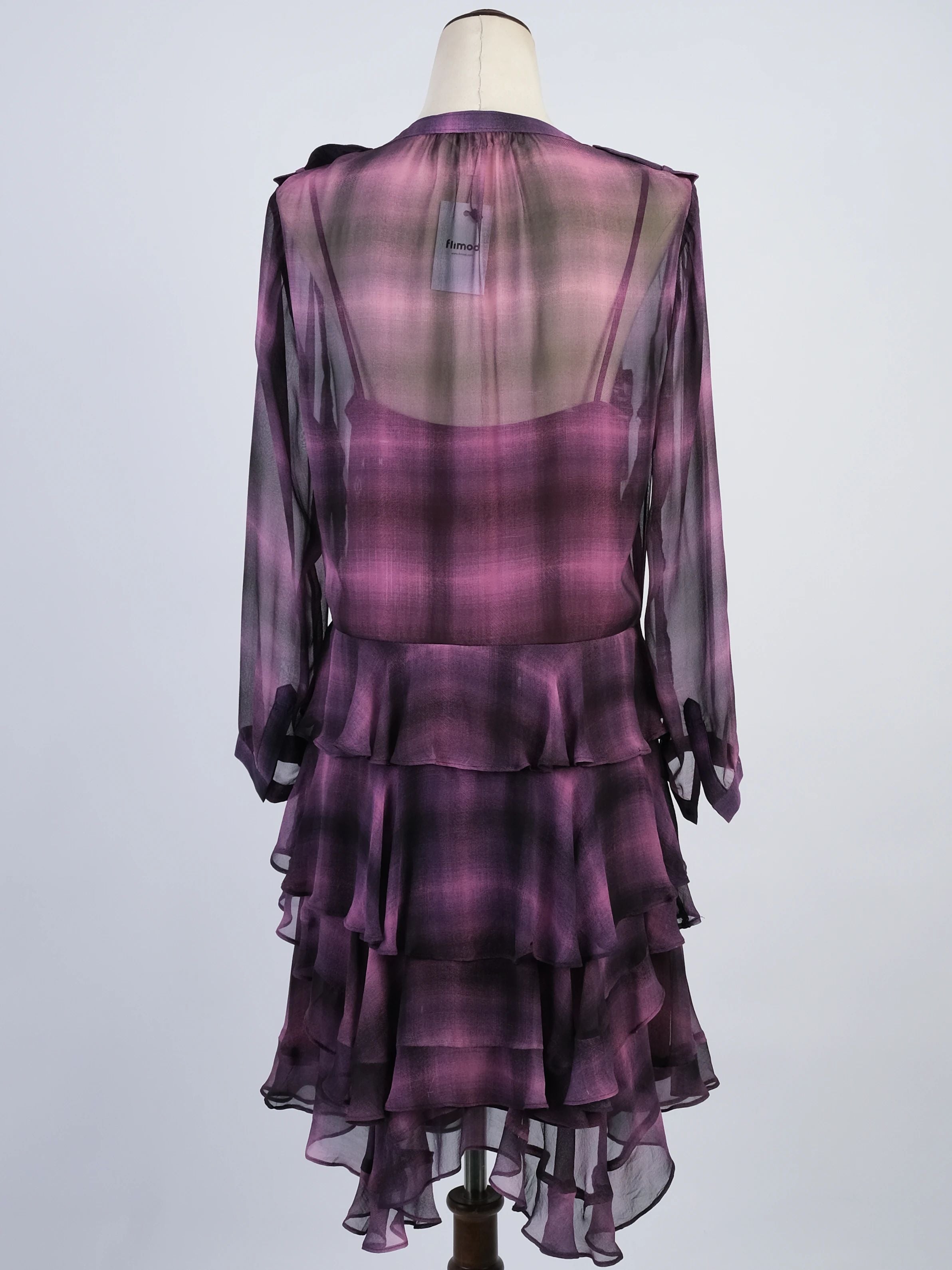 Excellent Rebecca Taylor Pink Silk Dress XL Sheer Long Sleeve V-Neck