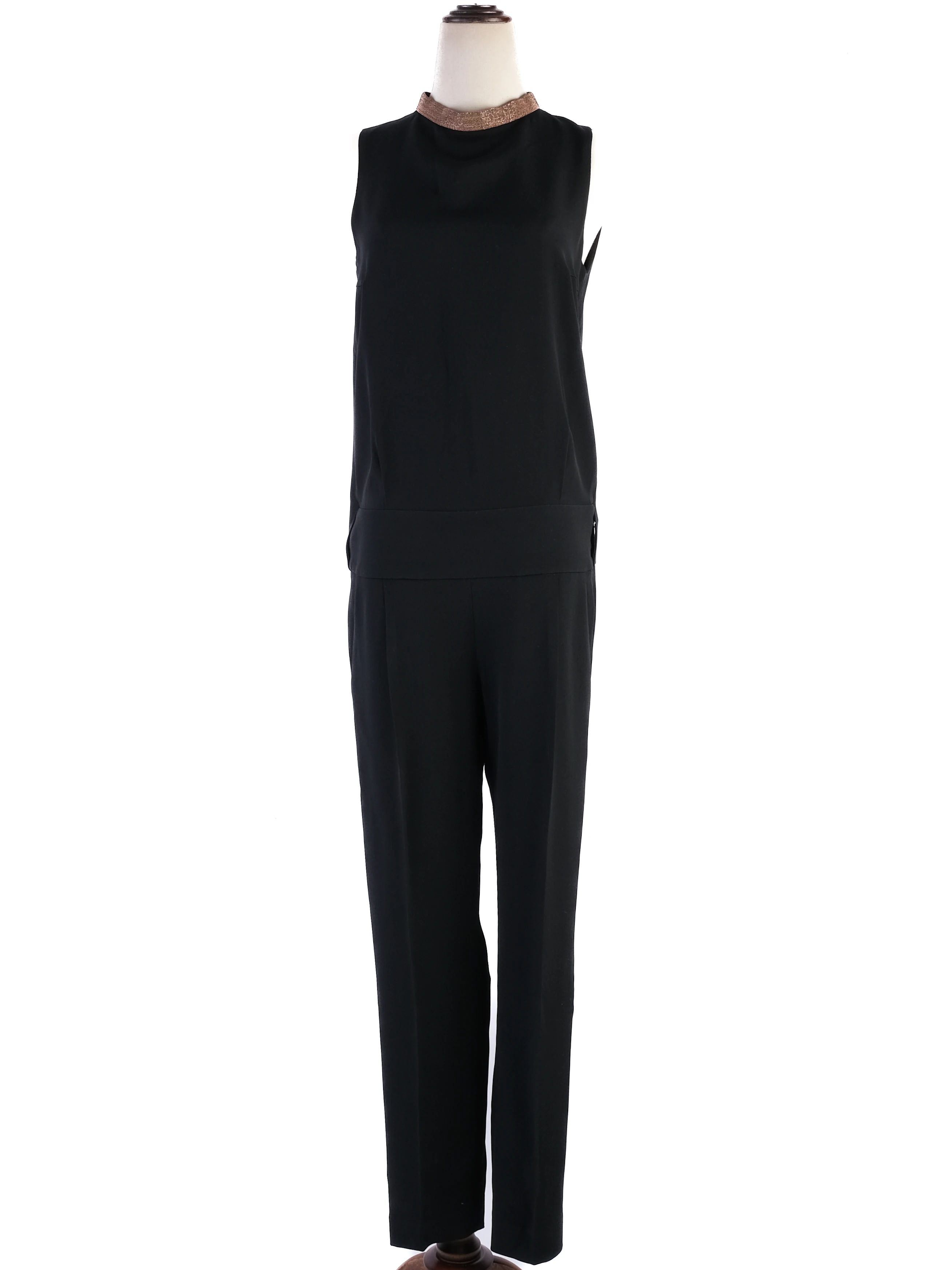 Excellent Brunello Cucinelli Black Silk Jumpsuit Size S