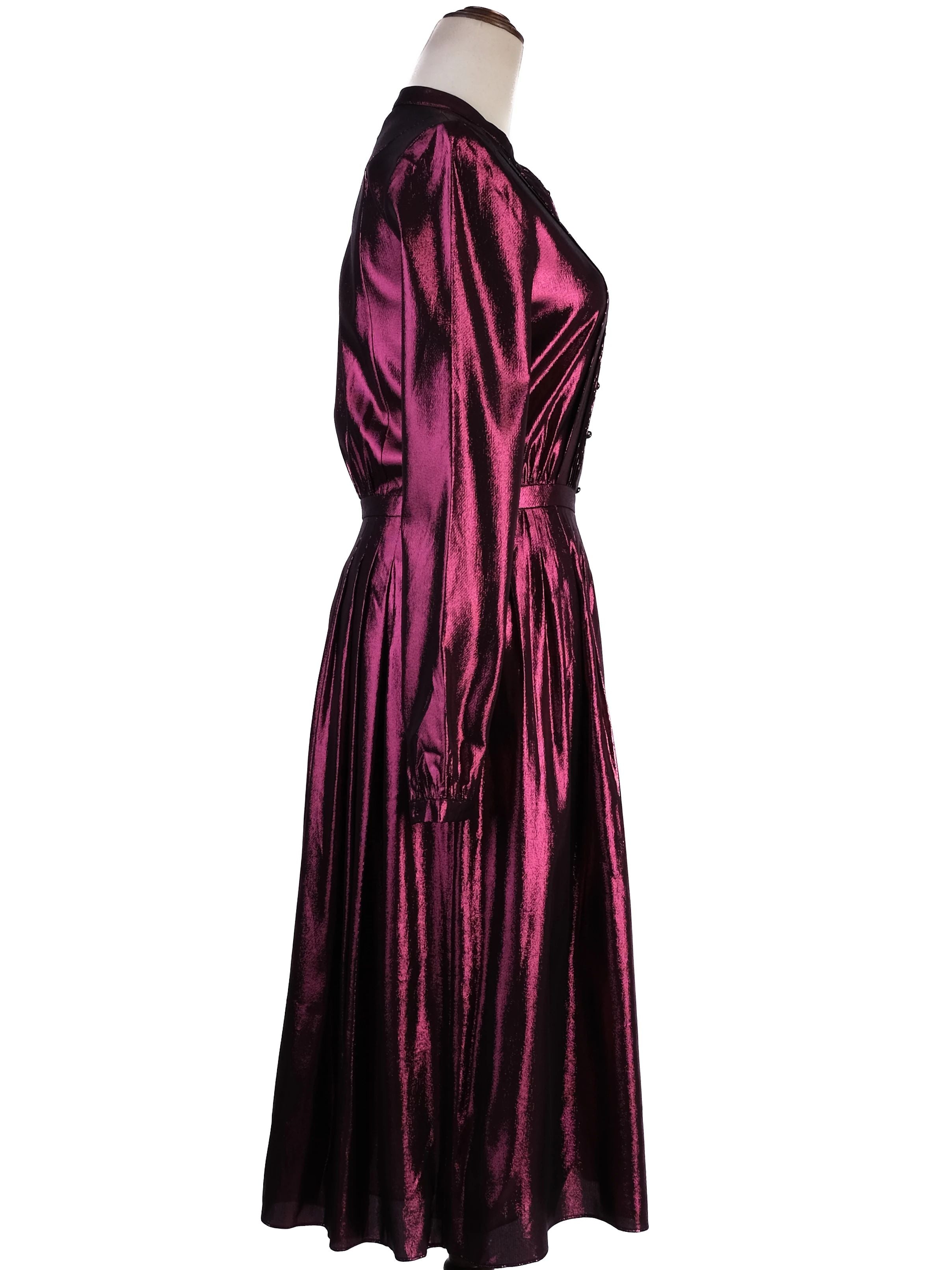 Excellent Burberry Purple Silk Dress Size M with Pleated Front
