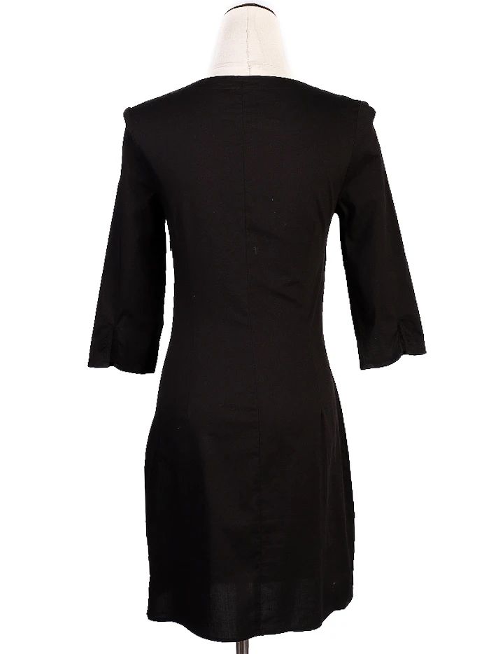 Excellent DKNY Black Cotton Dress XS with Colorful Embellished Neckline