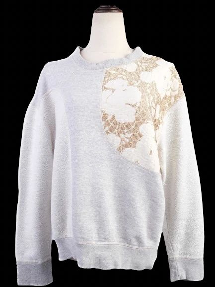 Excellent Stella McCartney Gray Cotton Sweater with Floral Detail