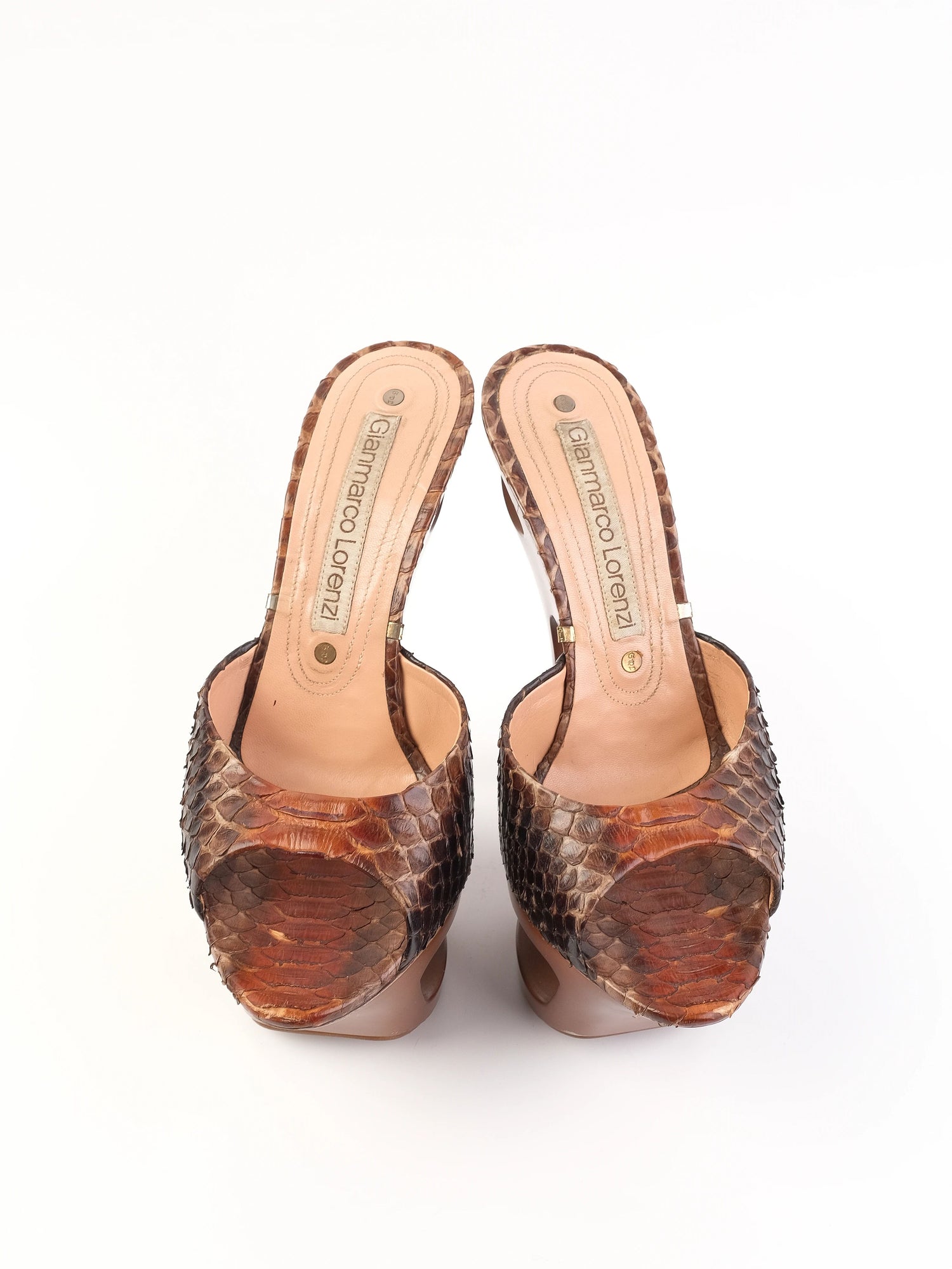 Excellent Gianmarco Lorenzi Brown Leather High-Heeled Sandals Size 38