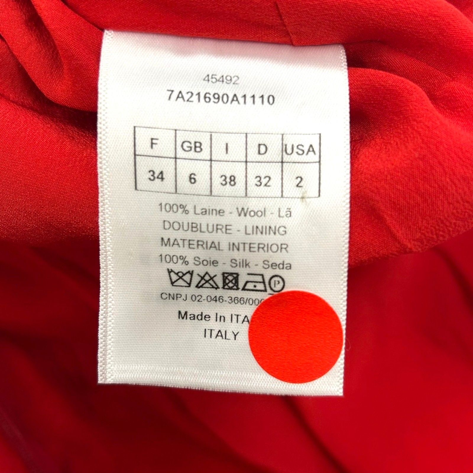 Dior One Piece Dress Silk Wool Red 34