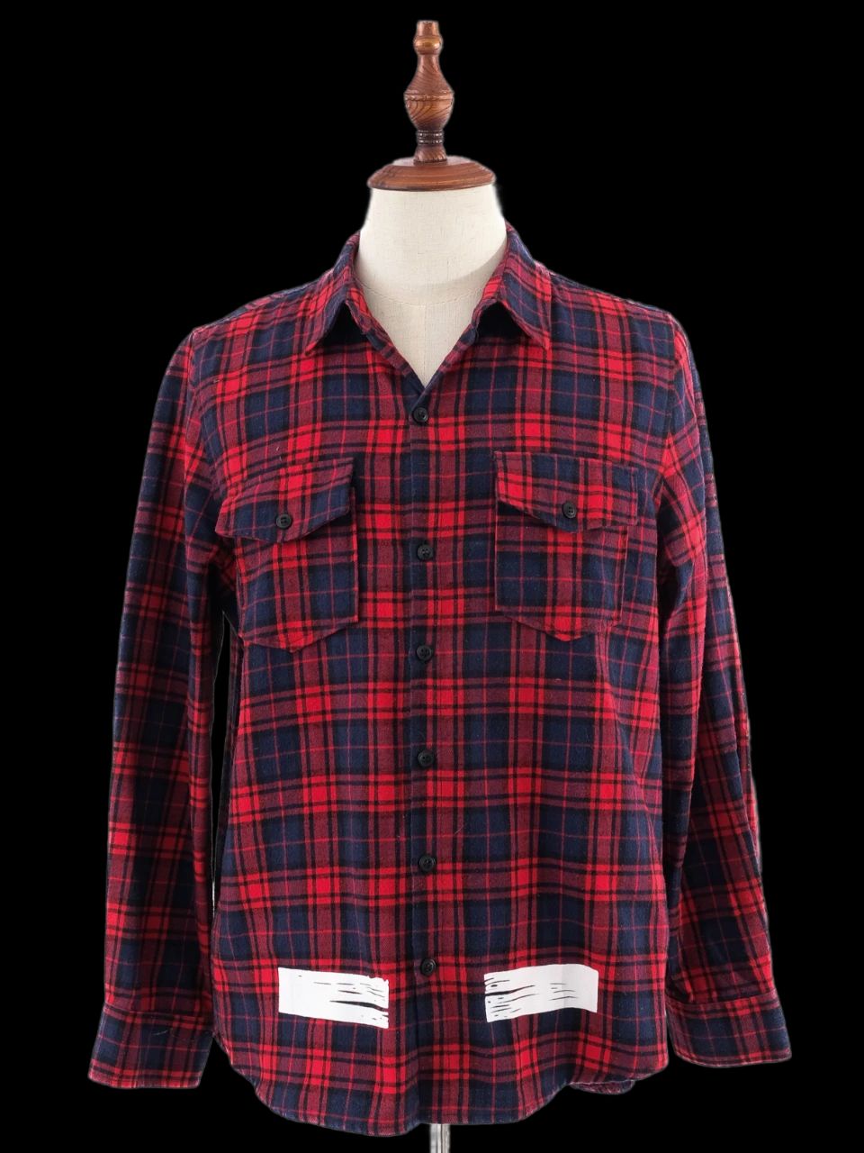 Excellent Off White Red Plaid Flannel Shirt Men Size M Unique Design