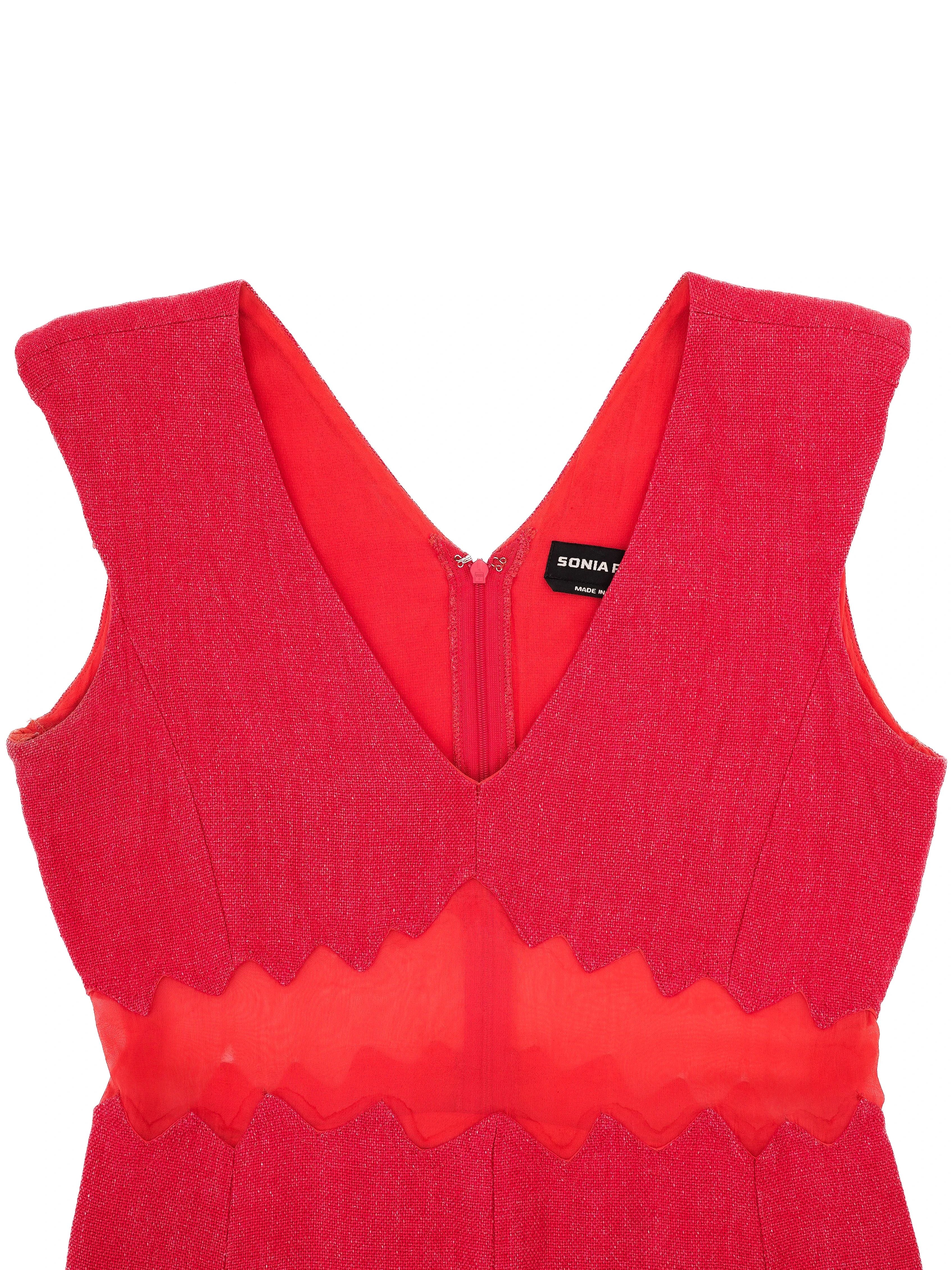Excellent Sonia Rykiel Red Dress Size S with Wavy Orange Band