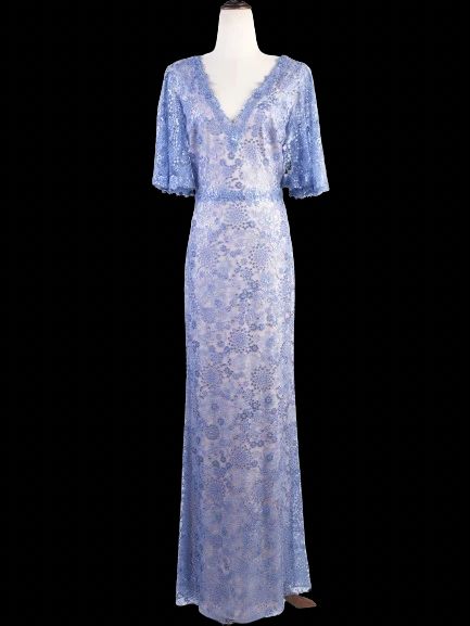 NEW Tadashi Light Blue Lace Gown Floral Patterns Size L