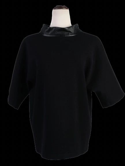 Excellent Ralph Lauren Black Wool Shirt with Faux Leather Collar Size M