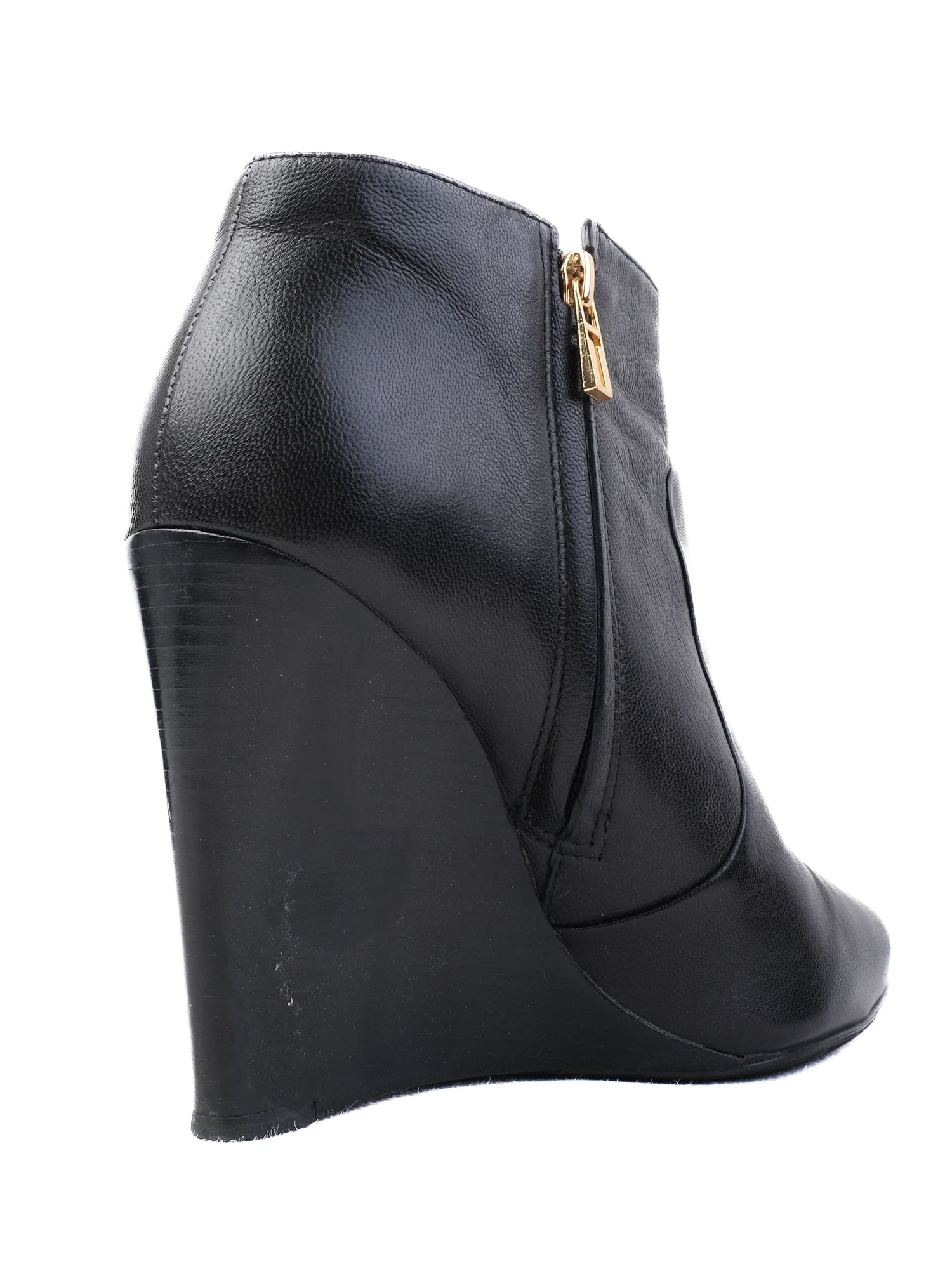 Excellent Tory Burch Black Leather Wedge Ankle Boots Size 40