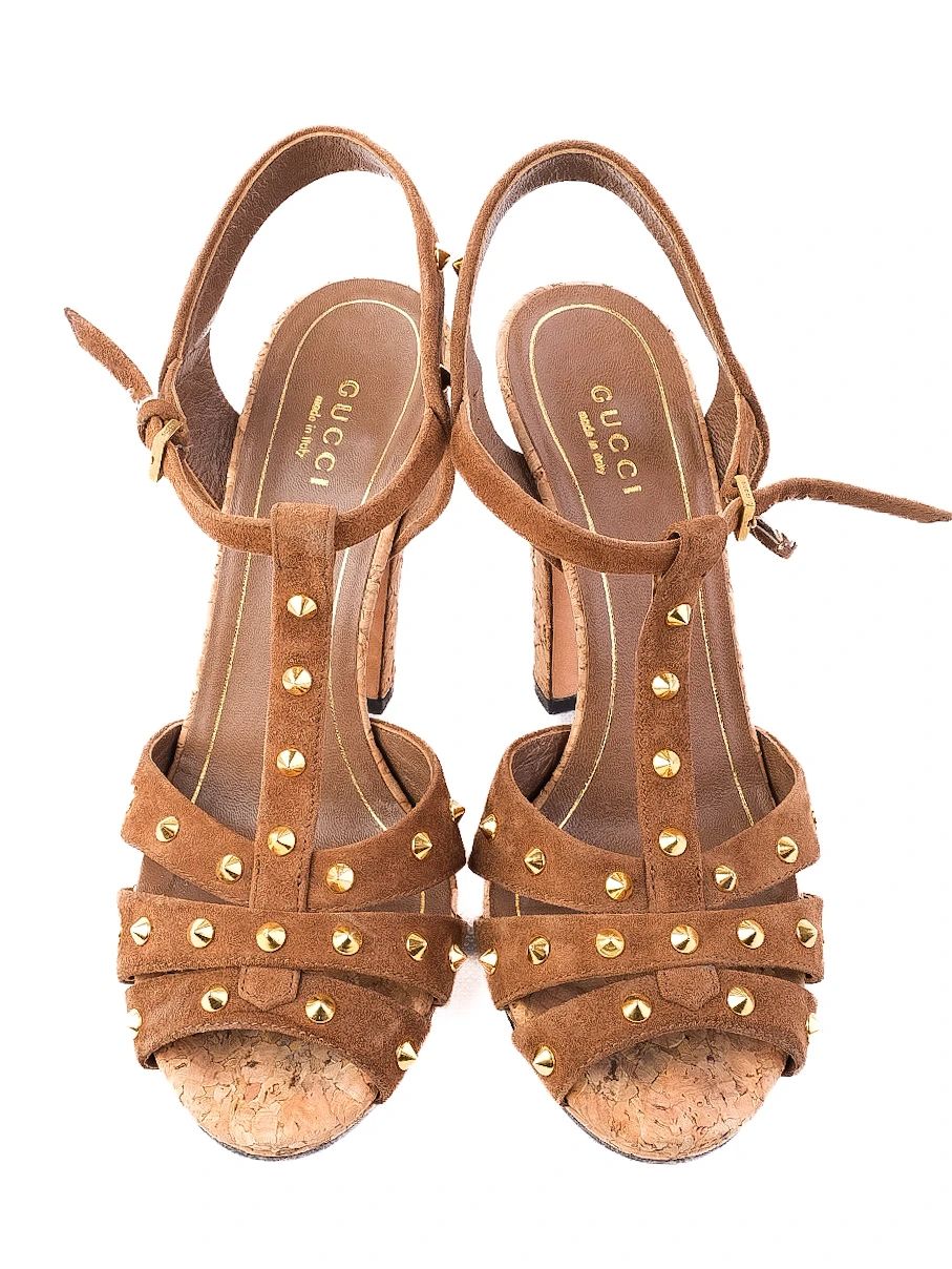 Excellent Gucci Orange High-Heeled Sandals Size 36 with Cork Heel