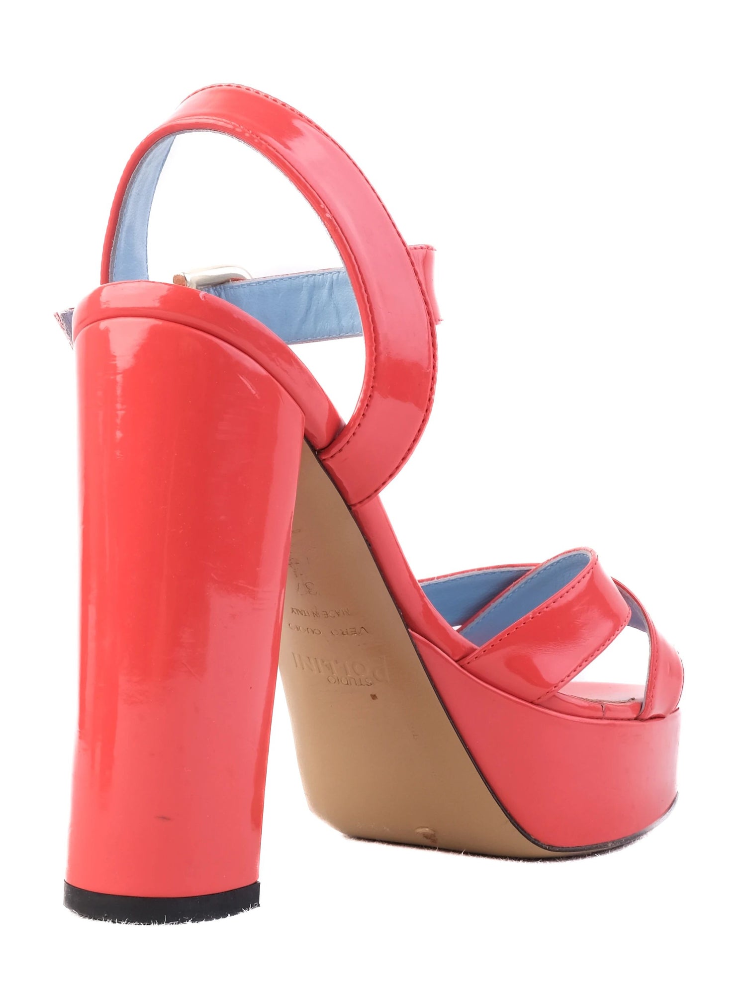 Excellent Pollini Red Leather High-Heeled Sandals Size 37