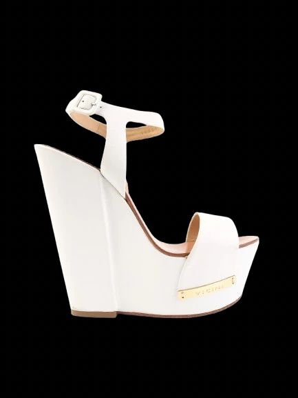 Excellent Vicini White Leather Platform Wedge Sandals Size 38