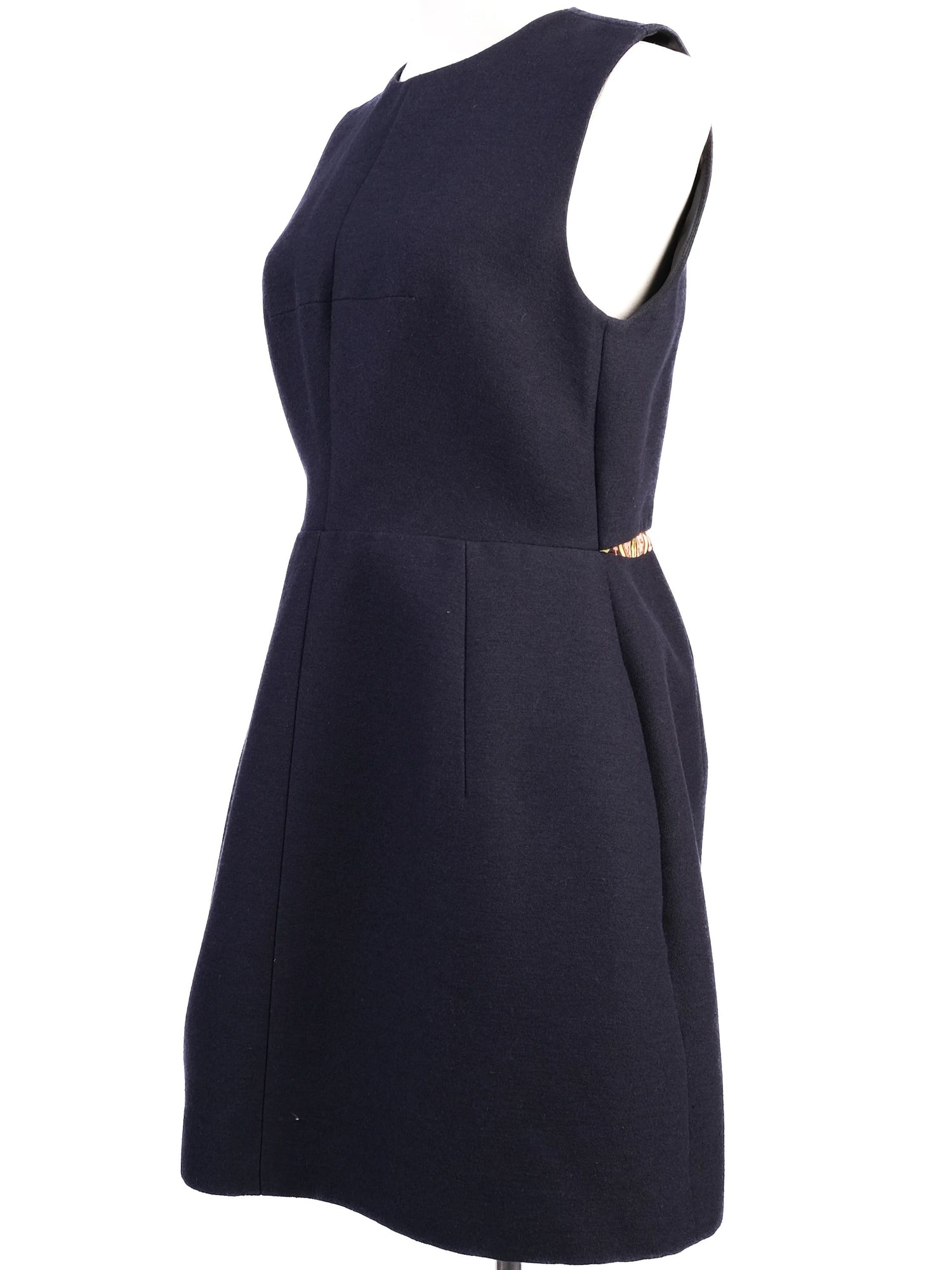 Excellent Carven Black Wool Dress Size M with Patterned Detail