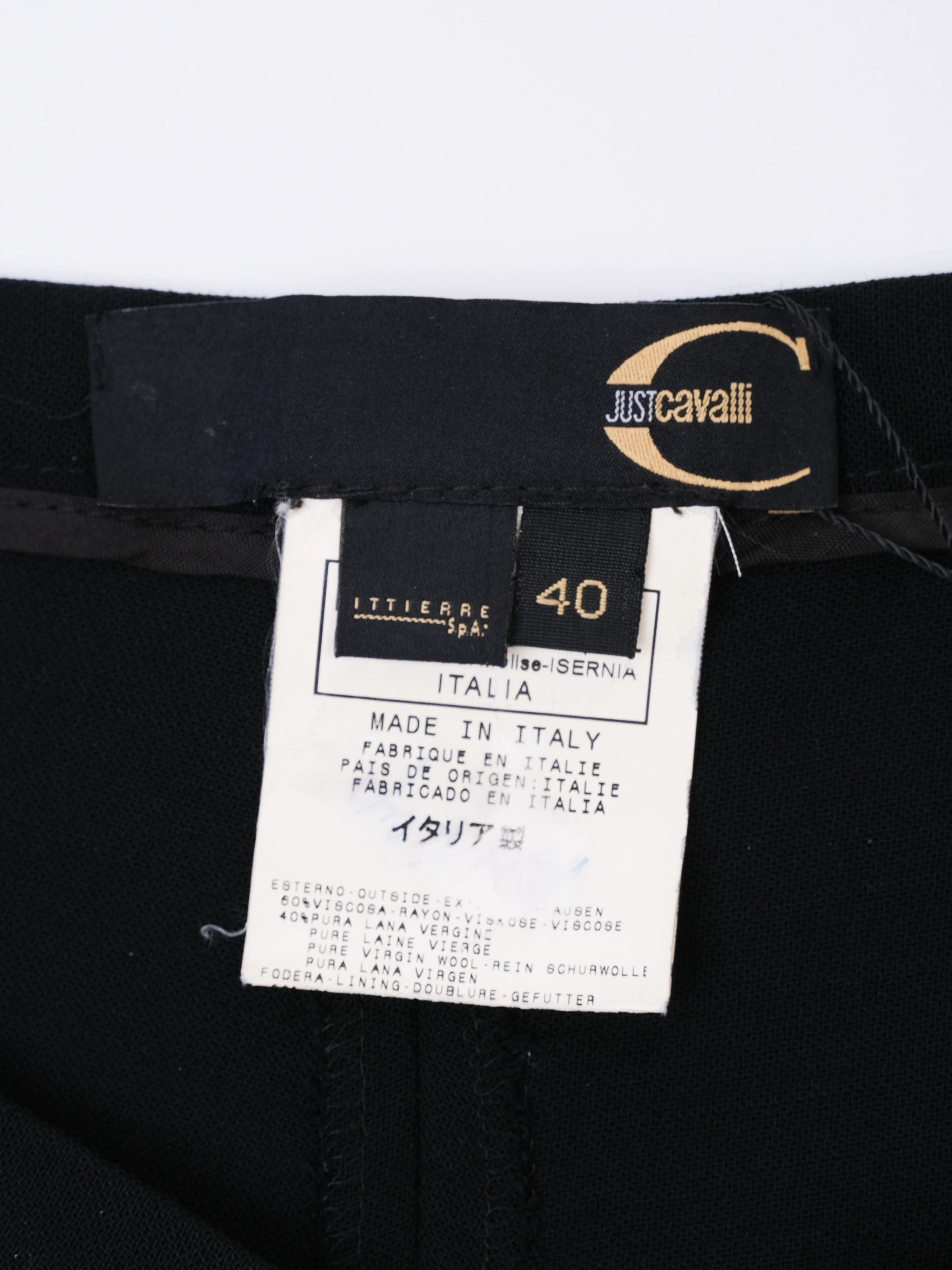 Just Cavalli Excellent Black Wool Wide-Leg Pants Size 40 Made in Italy