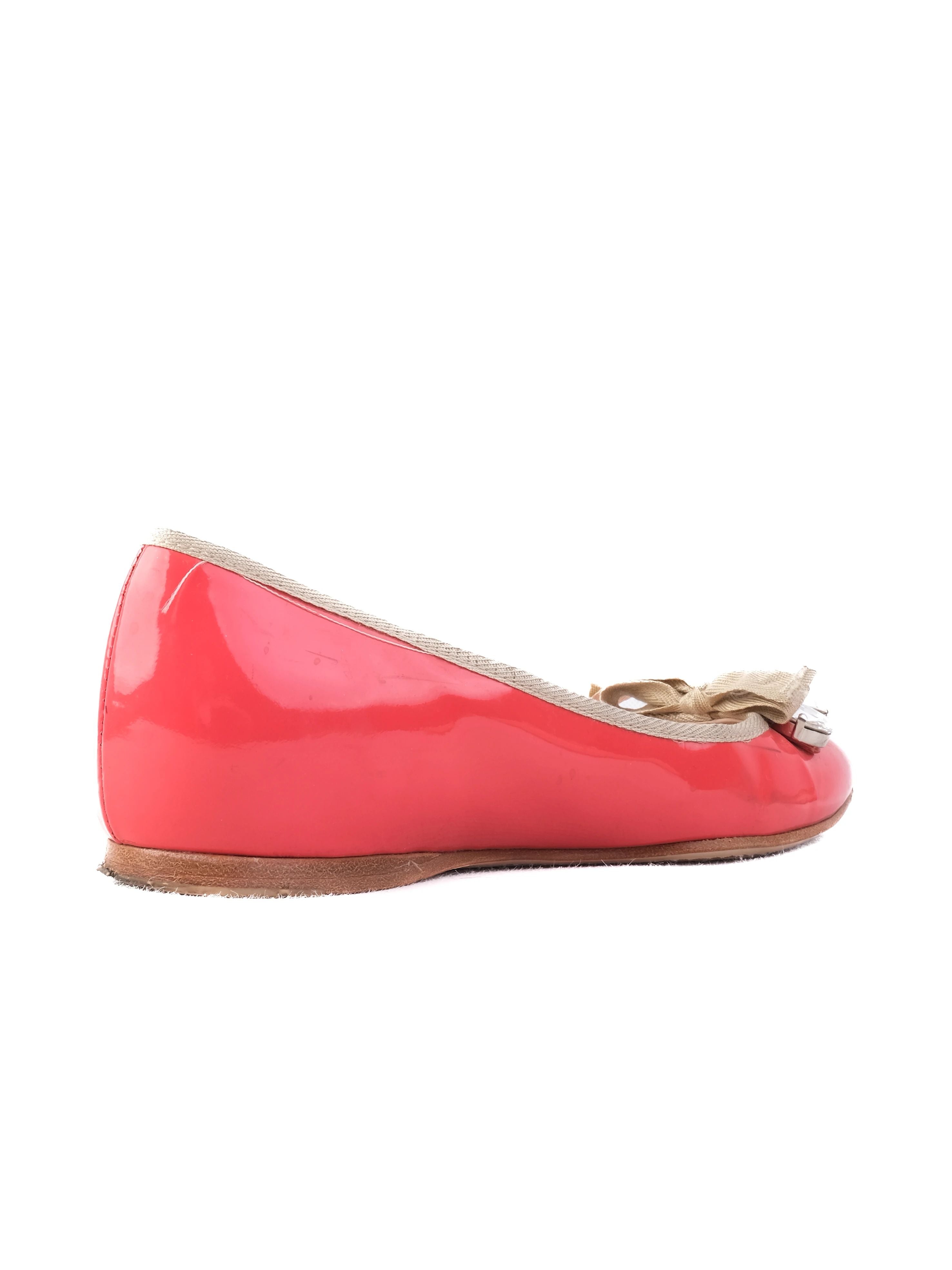 Excellent Miu Miu Pink Leather Ballet Flats Size 36.5 with Bow & Crystals