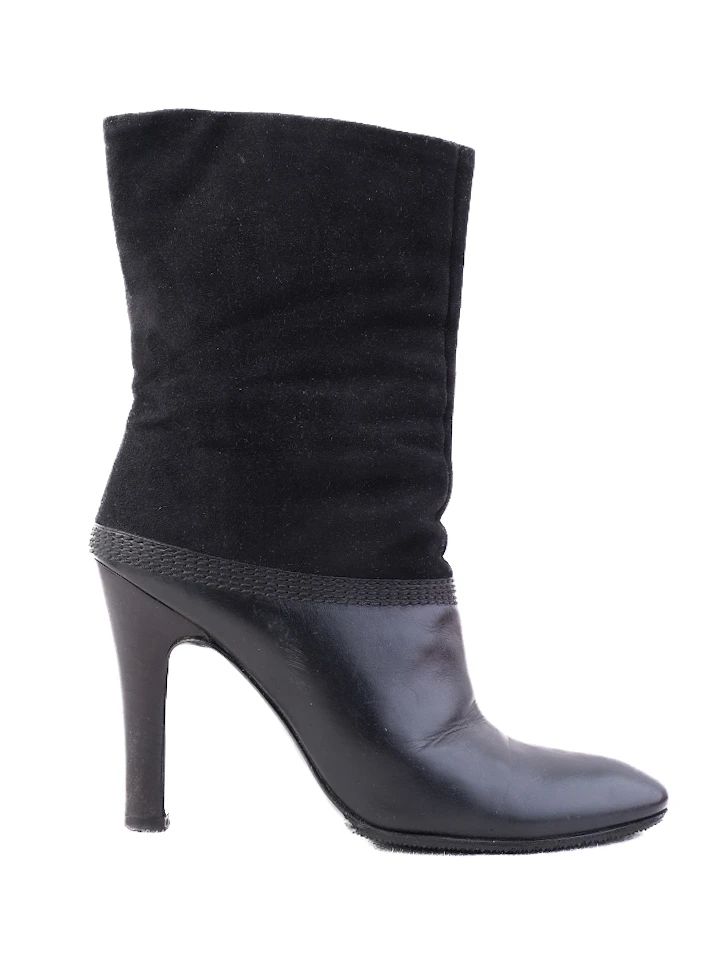 Escada Black Leather High-Heeled Boots Size 37 Perfect Condition