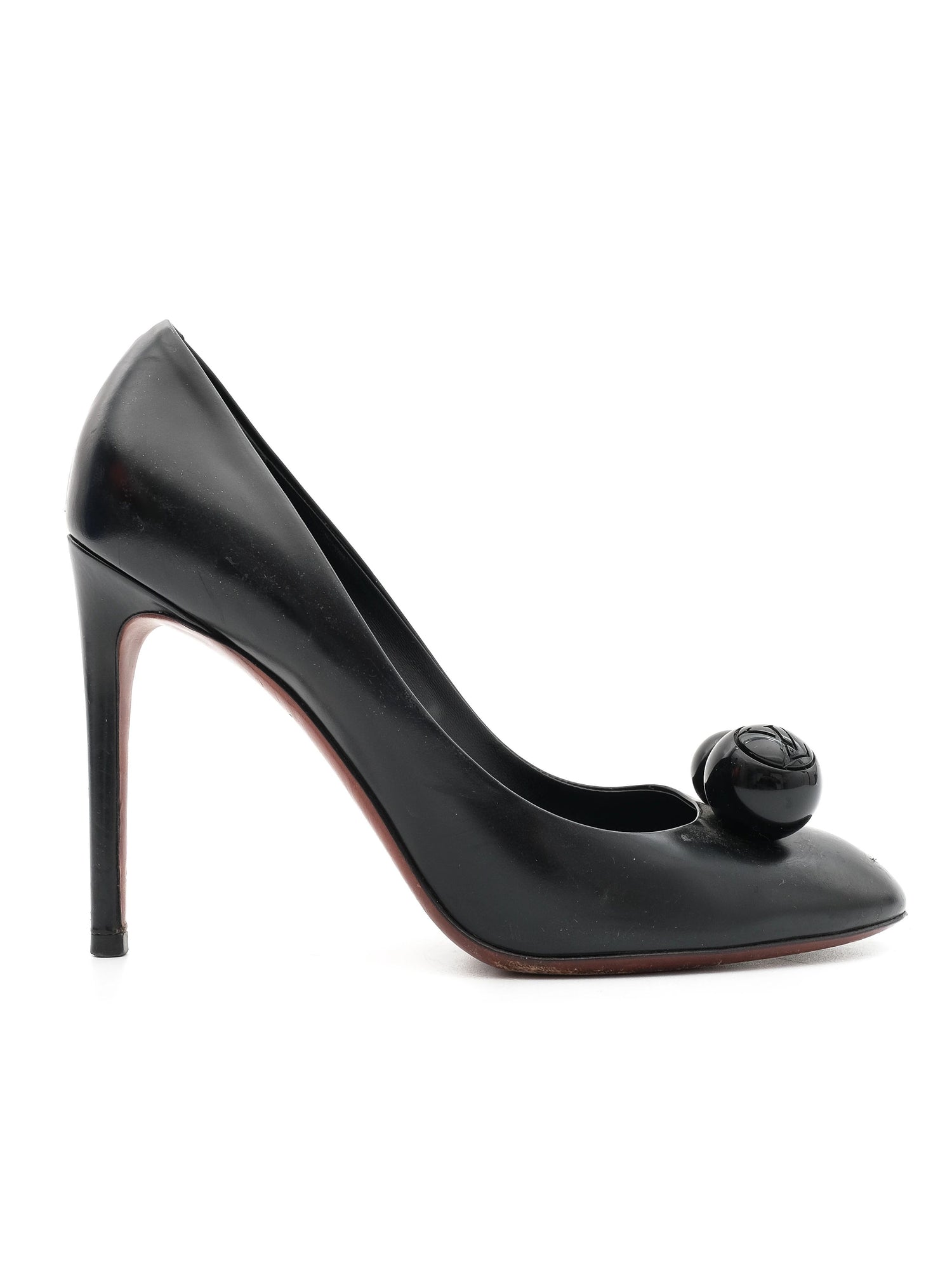 Excellent Louis Vuitton Black Leather High-Heeled Shoes Size 38