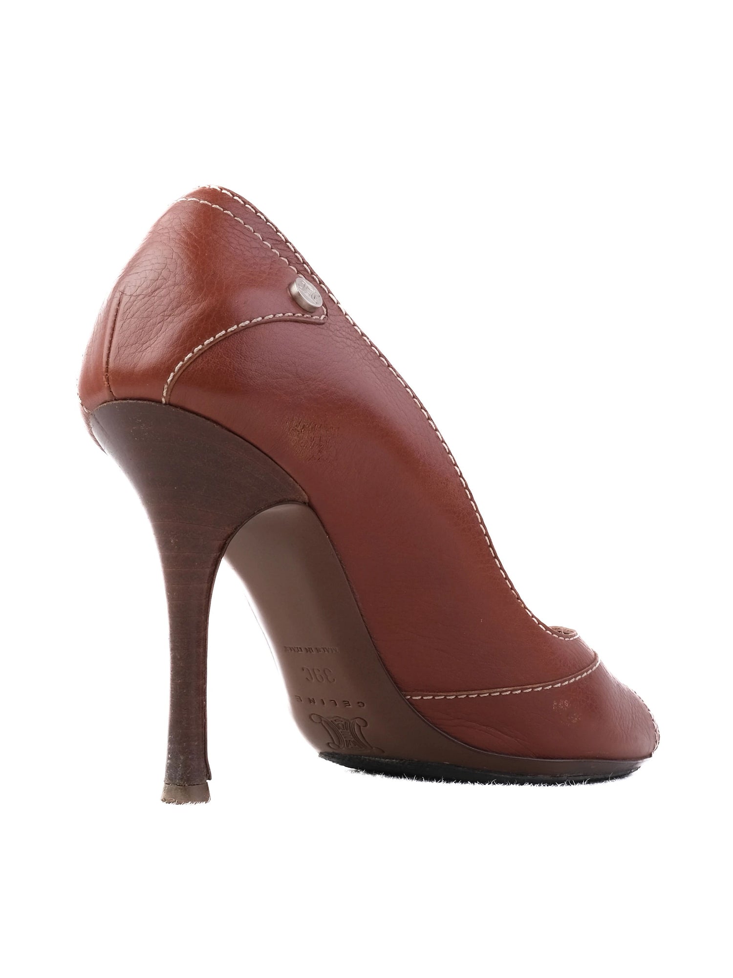 Excellent Celine Orange Leather Peep-Toe High Heels Size 39