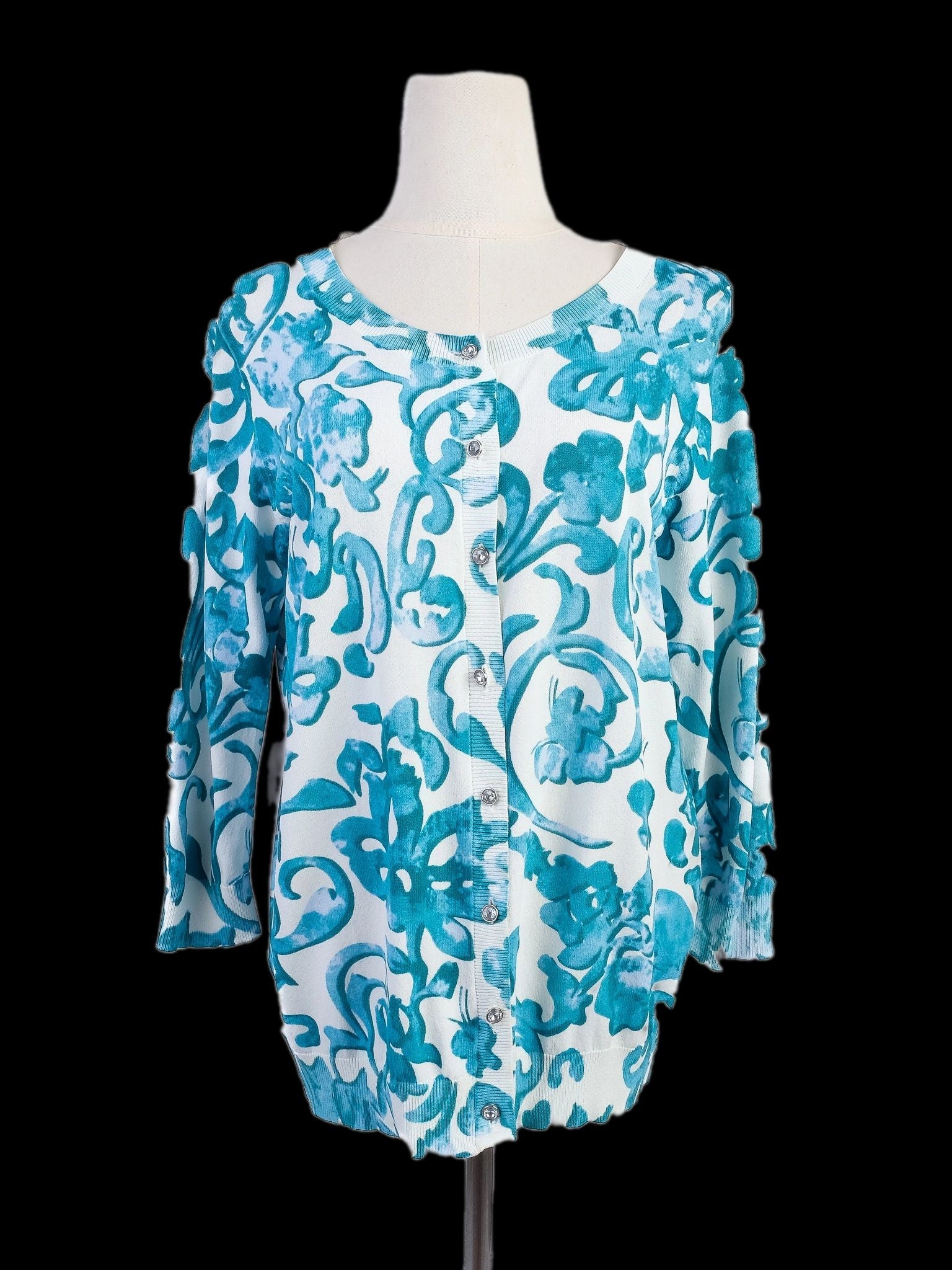 Excellent Luisa Spagnoli Blue Floral Cardigan Women&
