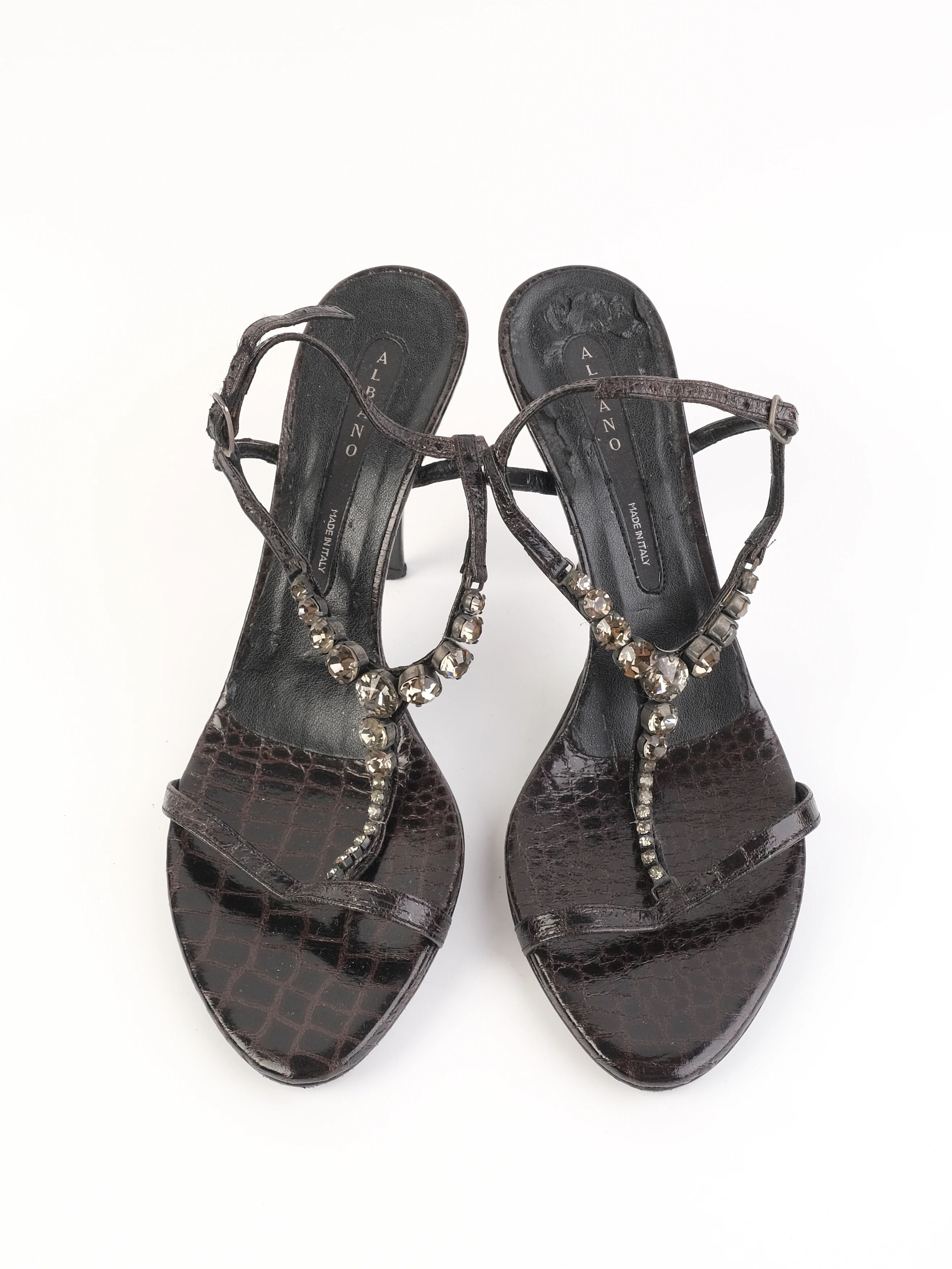 Good Albano Black Leather High-Heeled Sandals Size 38