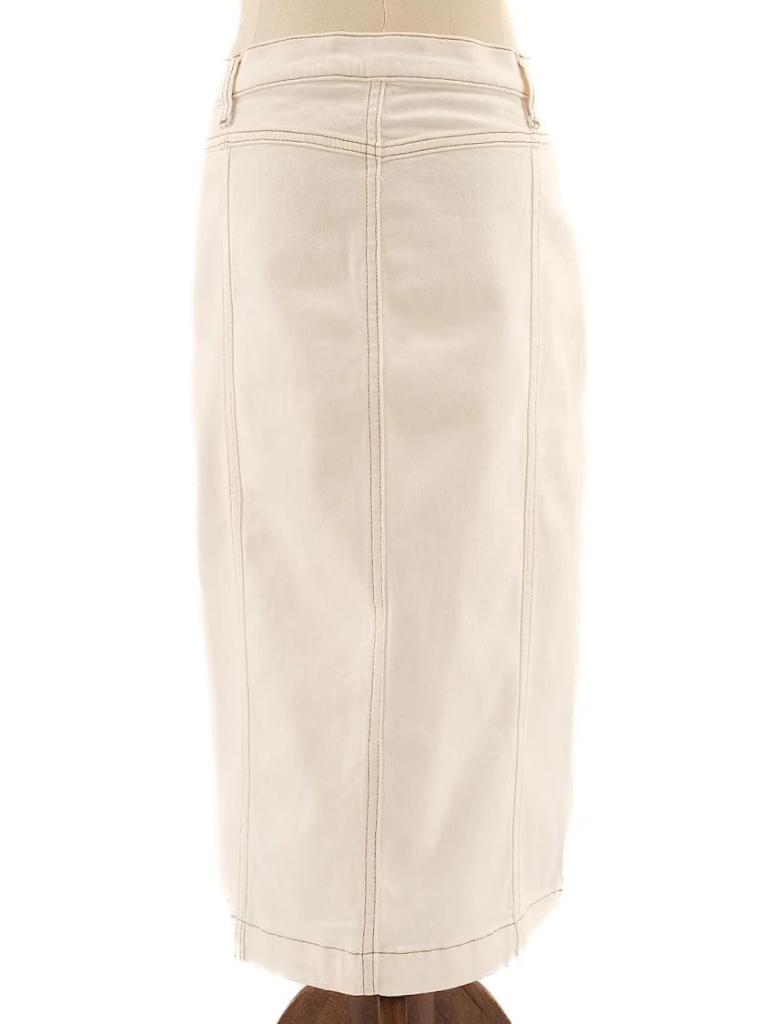 Excellent Pinko White Denim Midi Skirt Size S with Pockets
