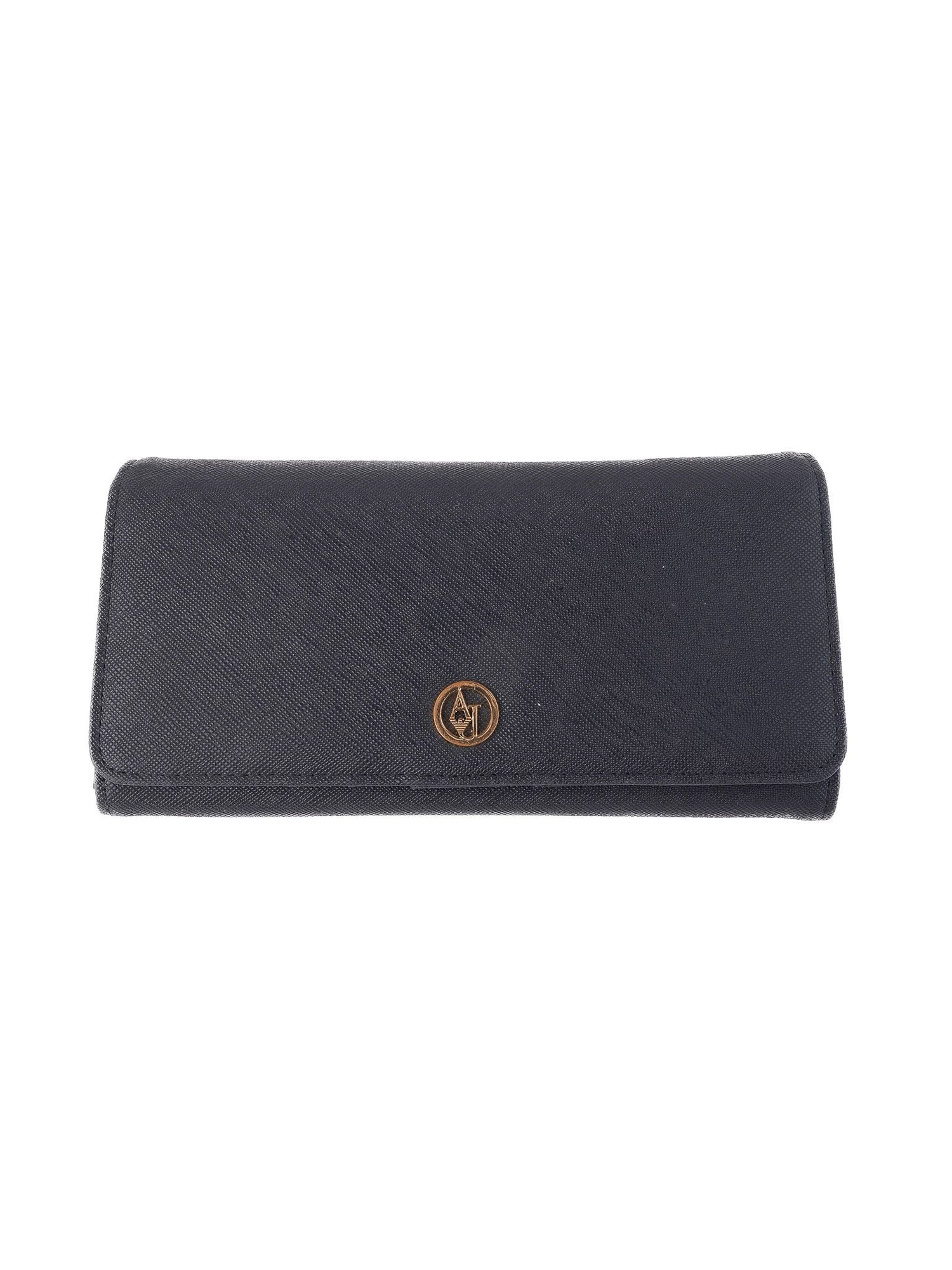 Average Condition Armani Jeans Black Leather Wallet with Metal Logo