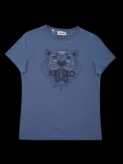 Excellent Kenzo Blue T-Shirt Size S Graphic Tiger Paris Cotton
