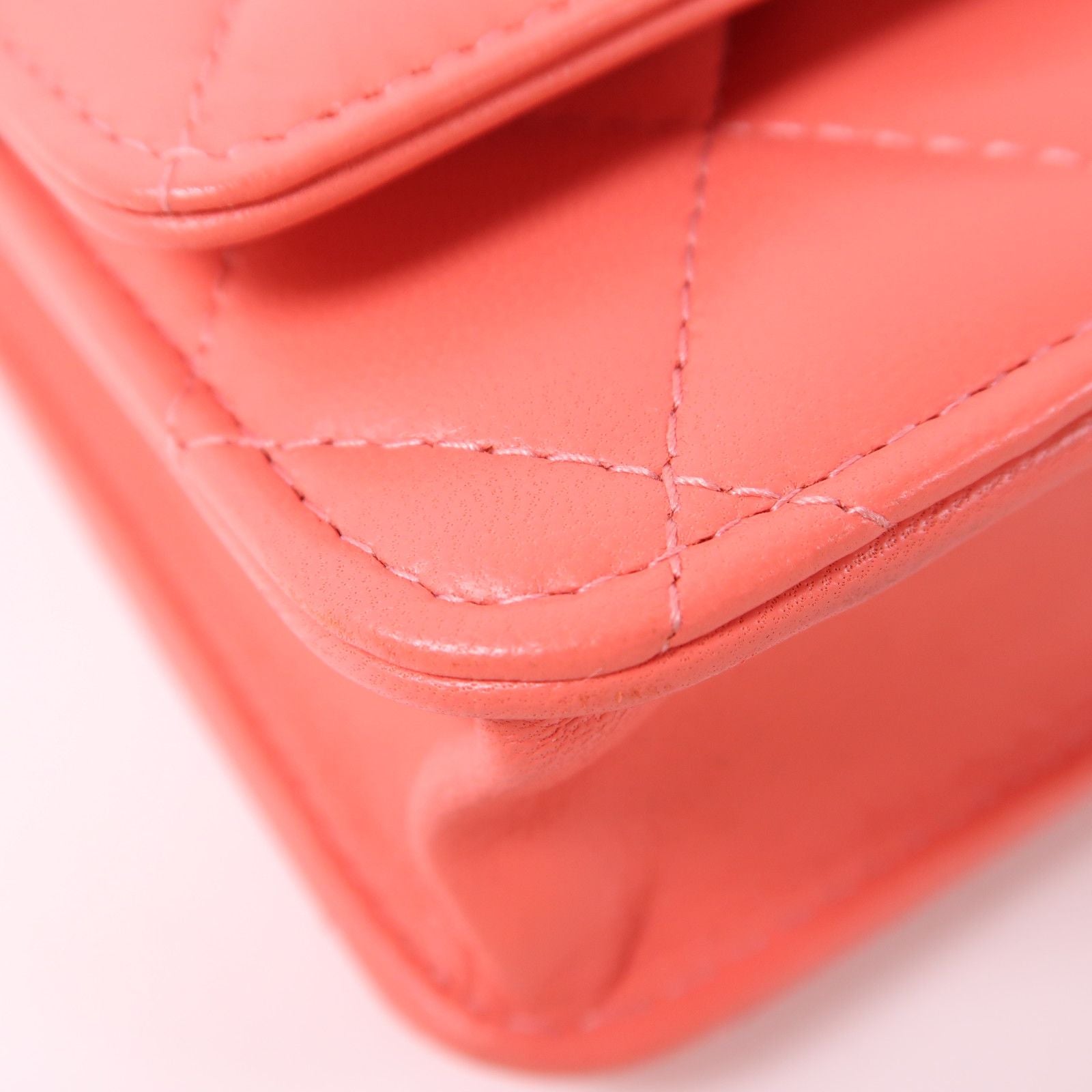 Chanel Pink Sheepskin Leather Woc Wallet On Chain Golden Cross Shoulder Back Bag Lambskin (sheep Leat