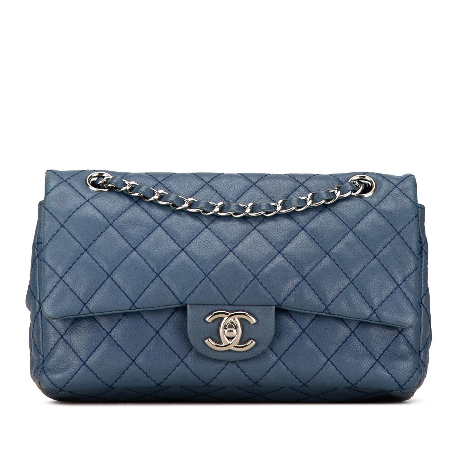 Chanel Medium Classic Caviar Double Flap Blue
