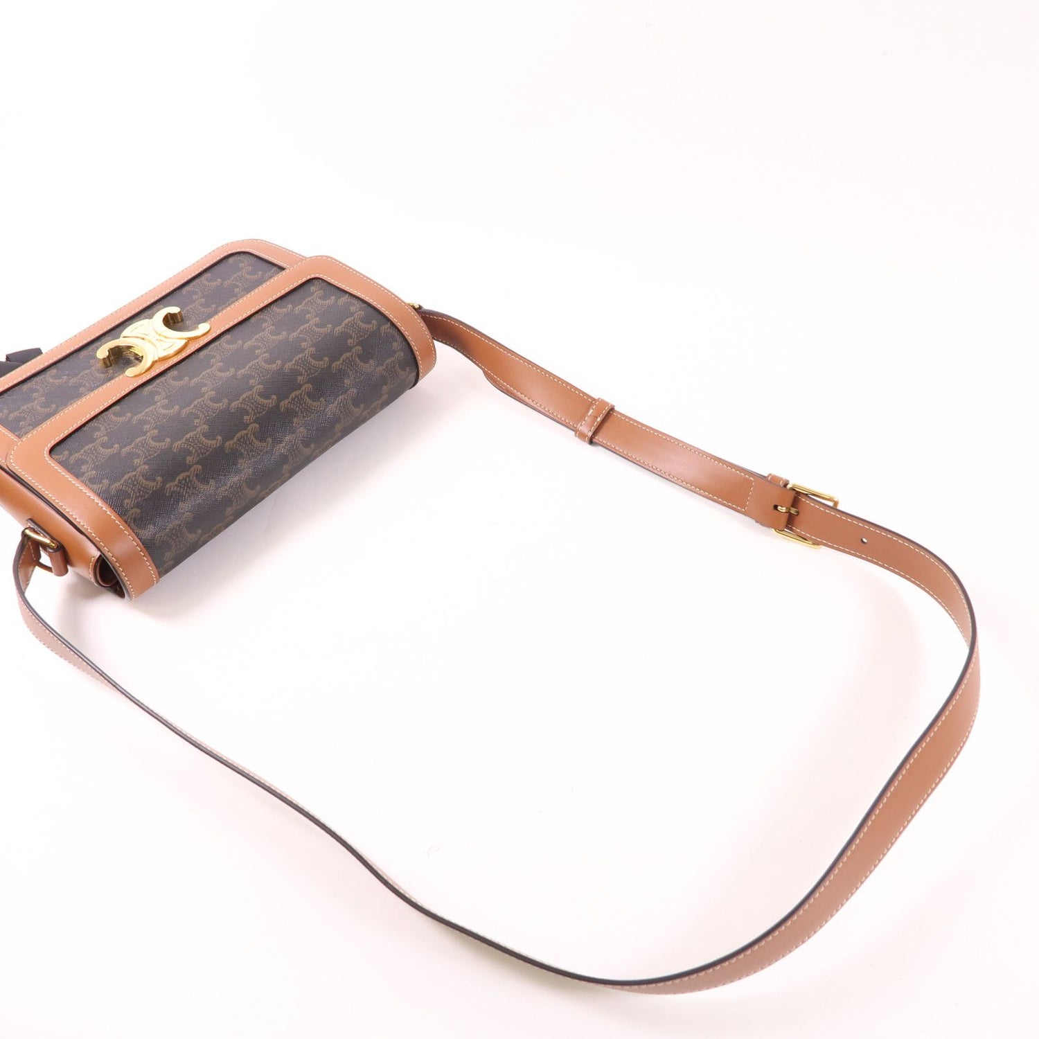 Celine Canvas Classique Triomphe Bag Gold Shoulder Bag Brown