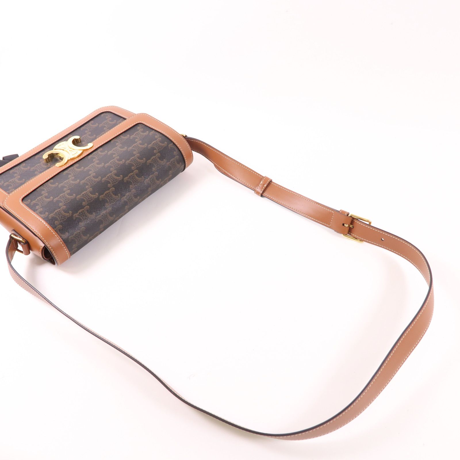 Celine Canvas Classique Triomphe Bag Gold Shoulder Bag Brown