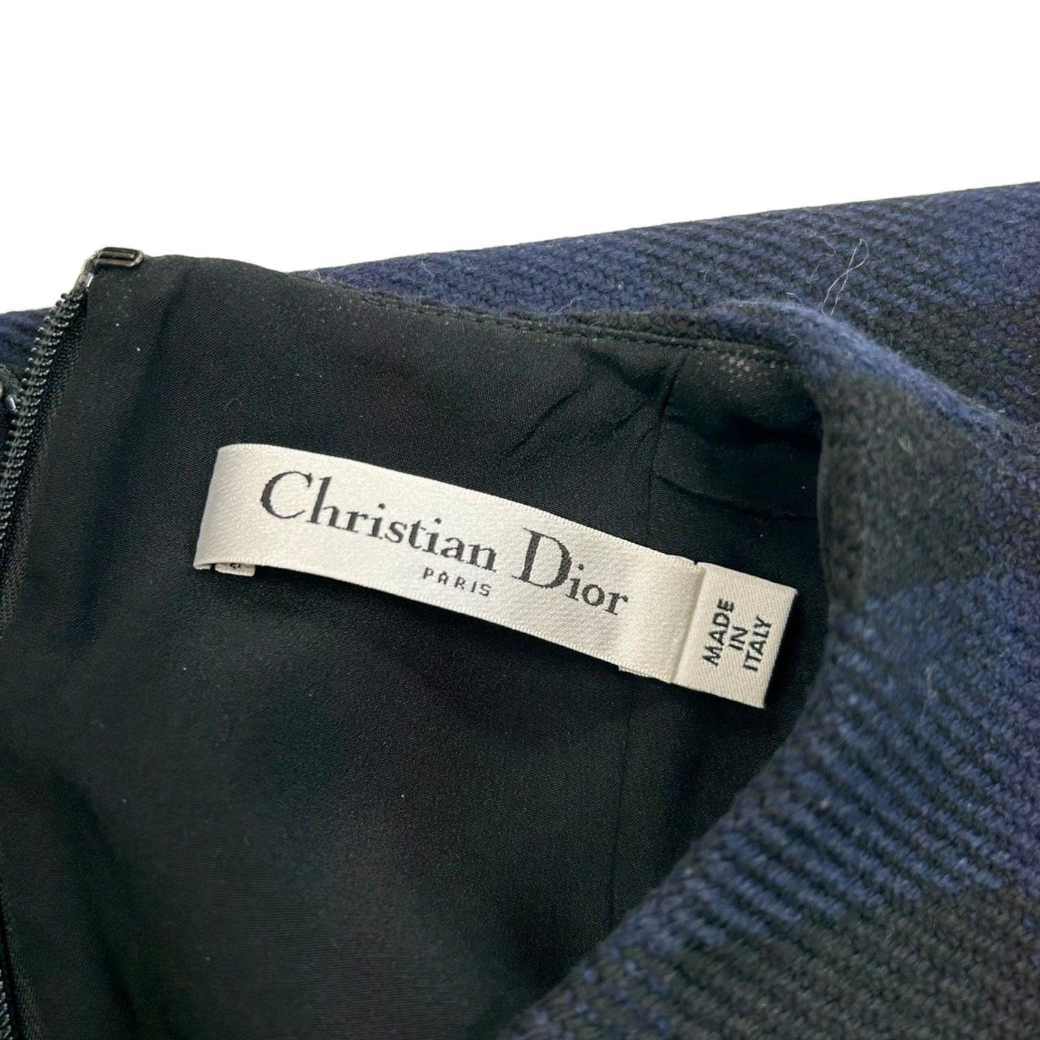 Dior Check One Peice Dress Wool Blue 34