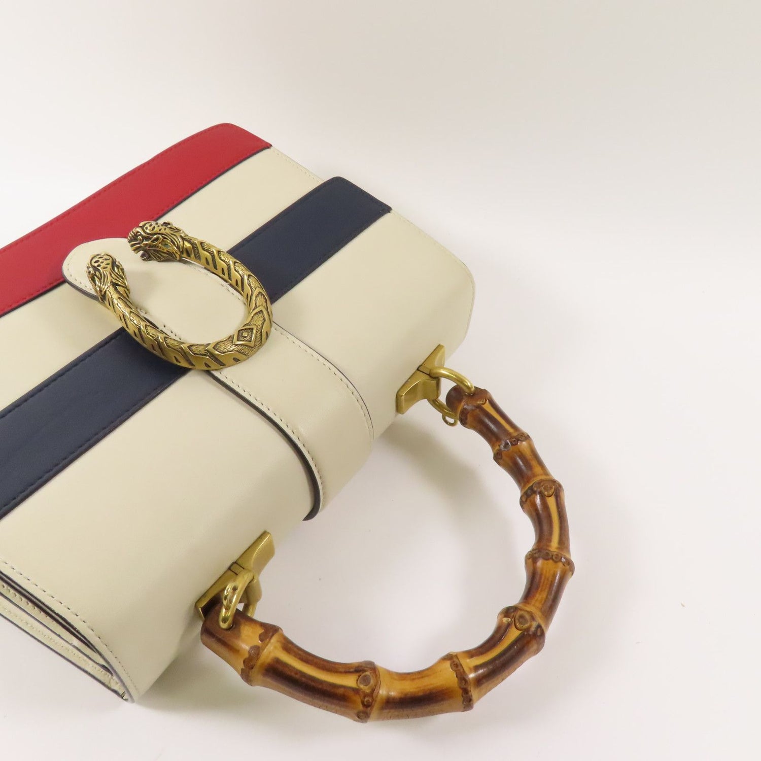 Gucci Cowhide Leather Dionysus Bamboo Gold Hand-turn Shoulder And Back Bags Rice Color/indigo/red 2way Shoulder Bag Beig