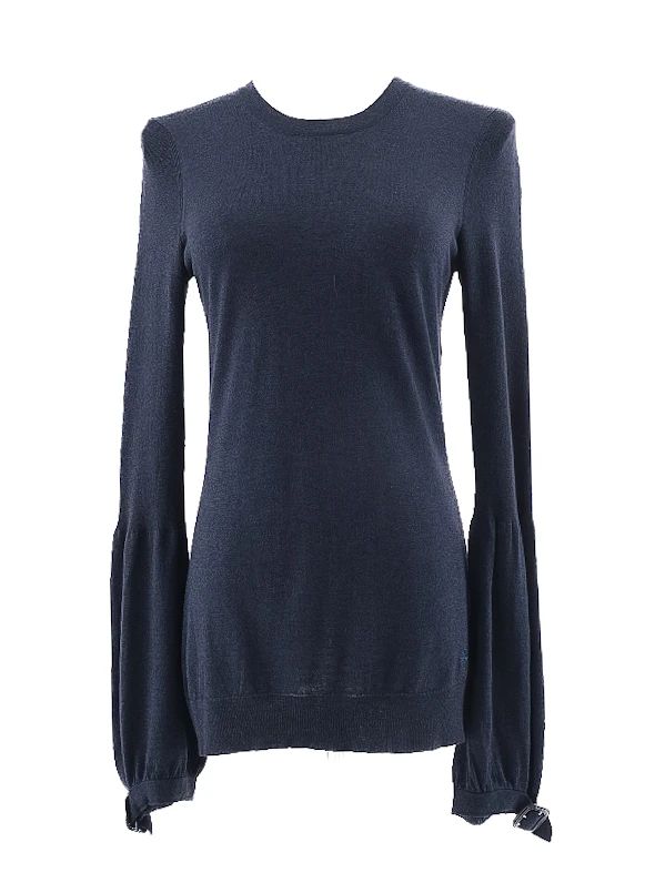 Excellent Burberry Blue Silk Sweater Size M with Button Details