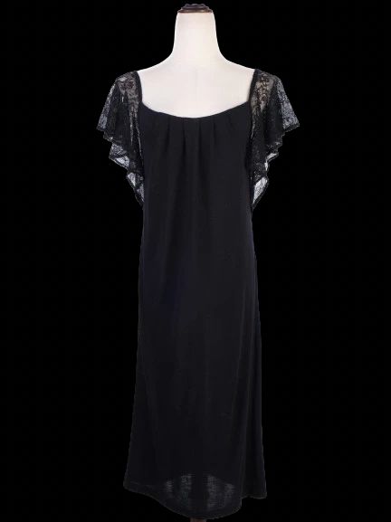 Excellent Tara Jarmon Black Vinyl Dress with Lace Sleeves Size M