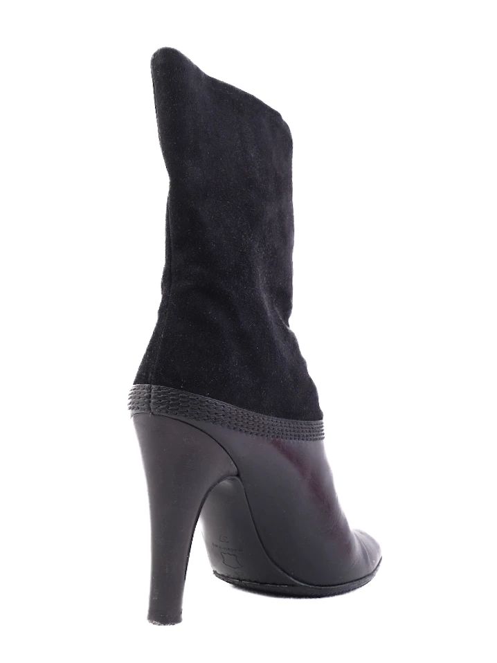 Escada Black Leather High-Heeled Boots Size 37 Perfect Condition