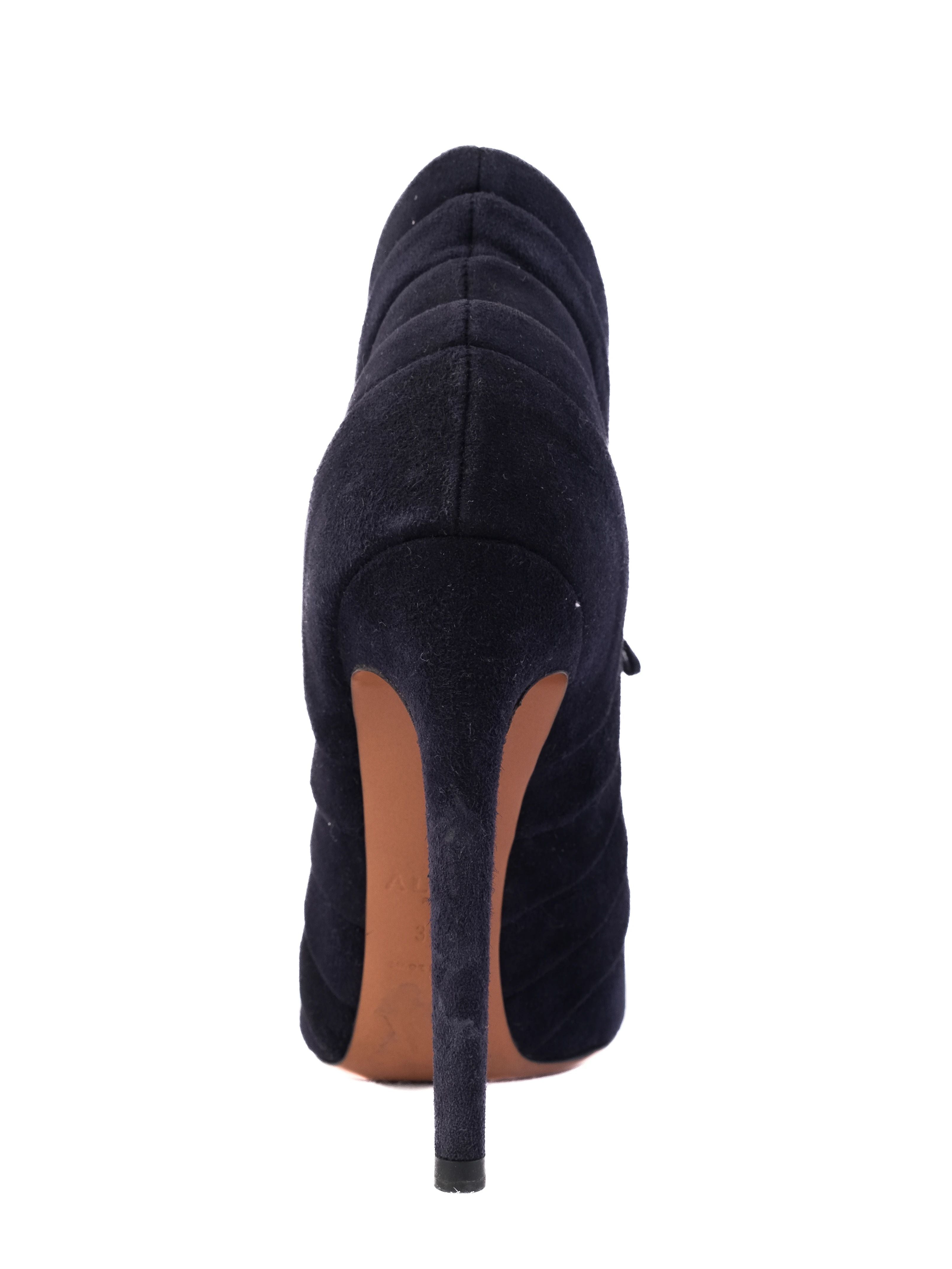 Excellent Alaia Blue Genuine Suede High-Heeled Ankle Boots Size 36.5